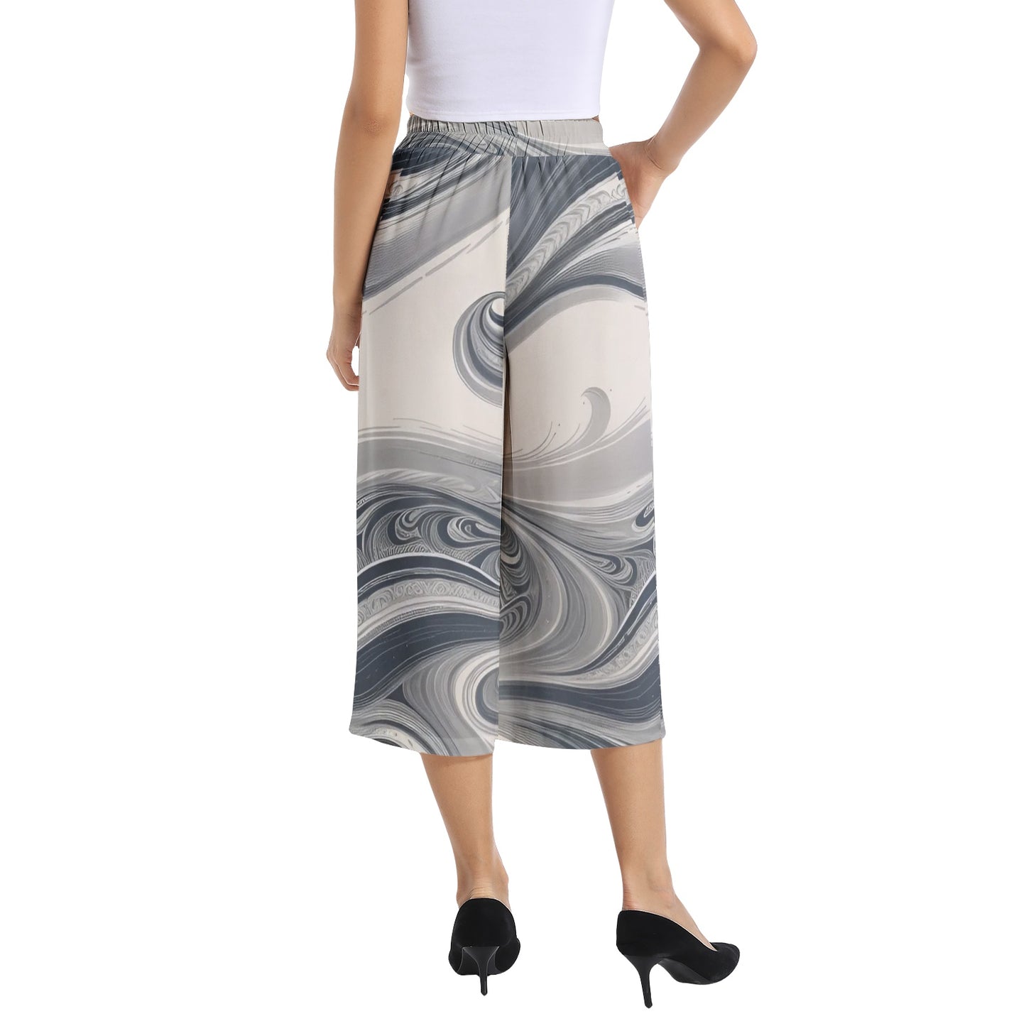 Elastic Waist Capris Wide Leg Pant