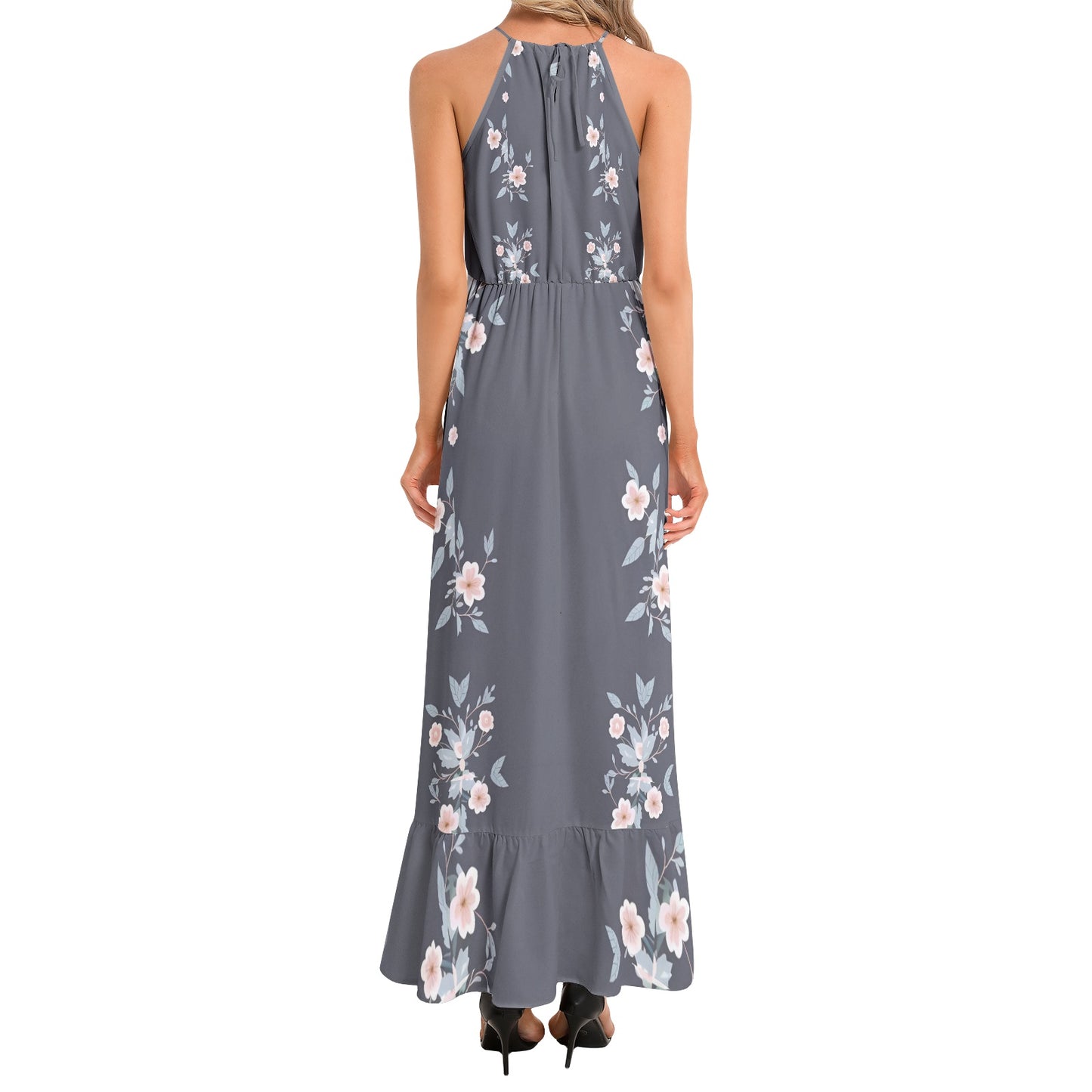 Ruffle Hem Halter Neck Maxi Dress