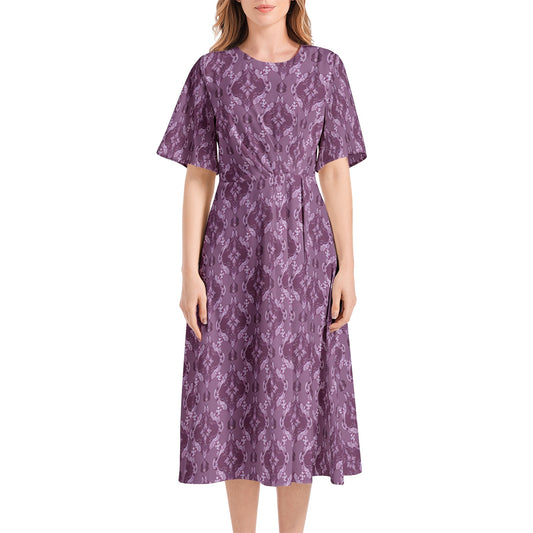 Short Sleeve Waist Folding Midi Dress