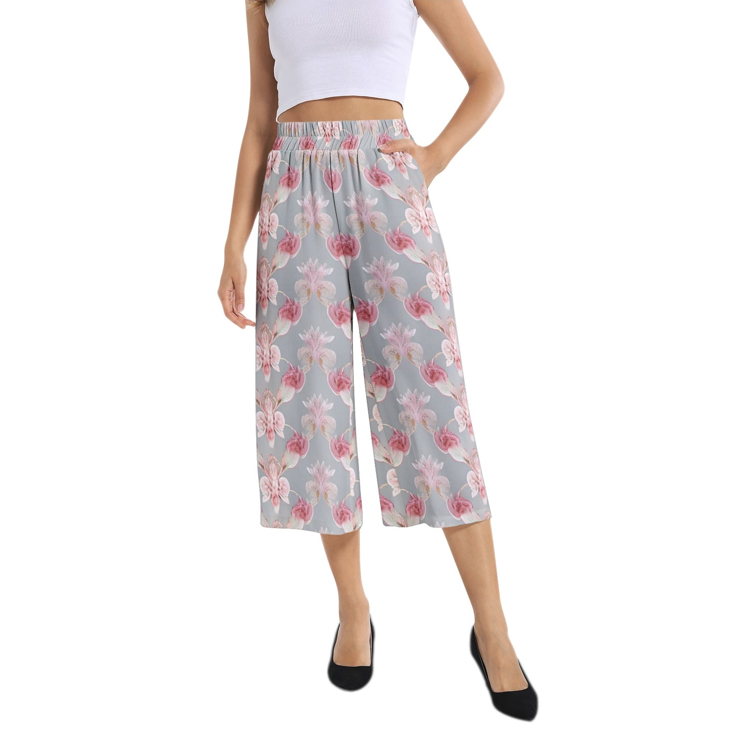 Elastic Waist Capris Wide Leg Pant