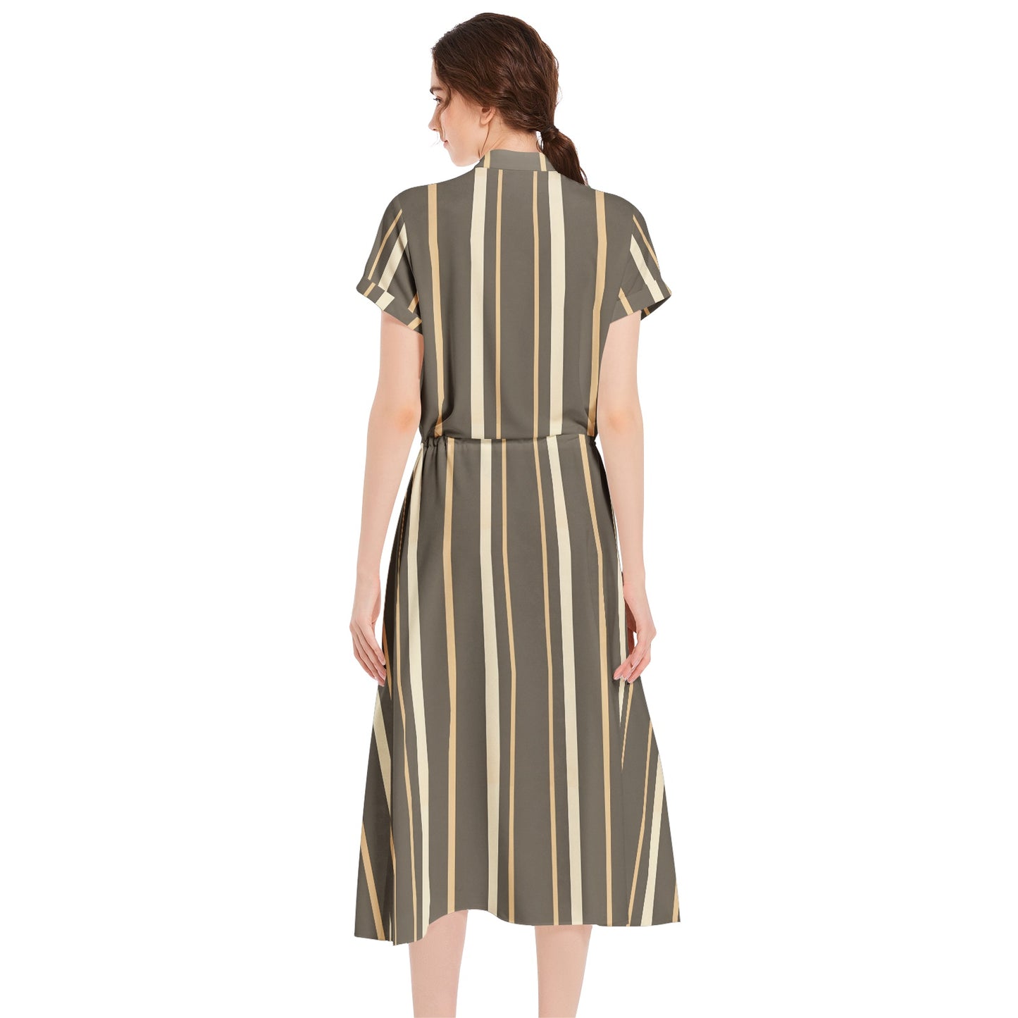 Drawstring Waist A-line Flared Midi Dress