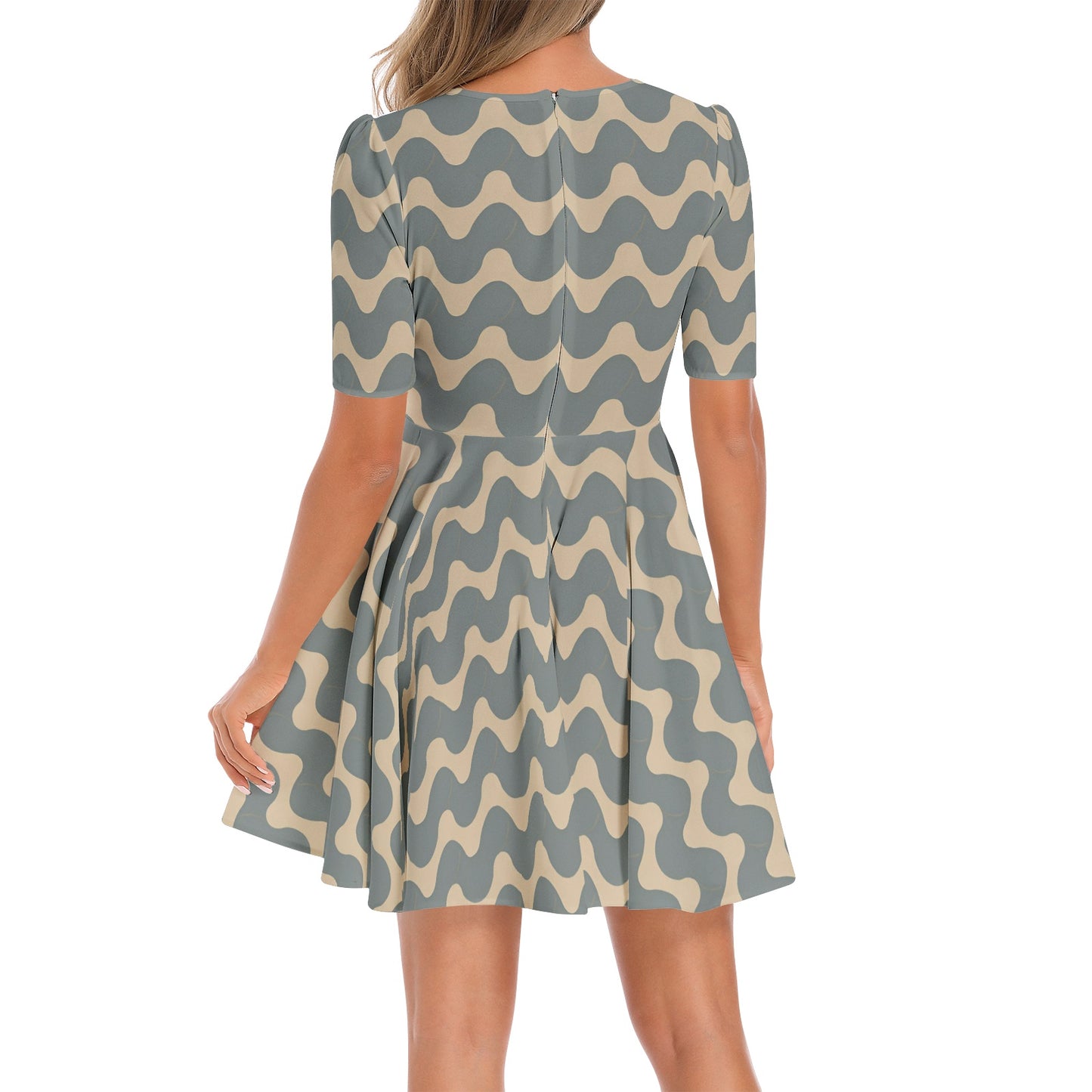 Short Sleeve Ruched Bust Flared Hem Dress