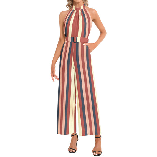 Halter Neck Buckle Belted Jumpsuit