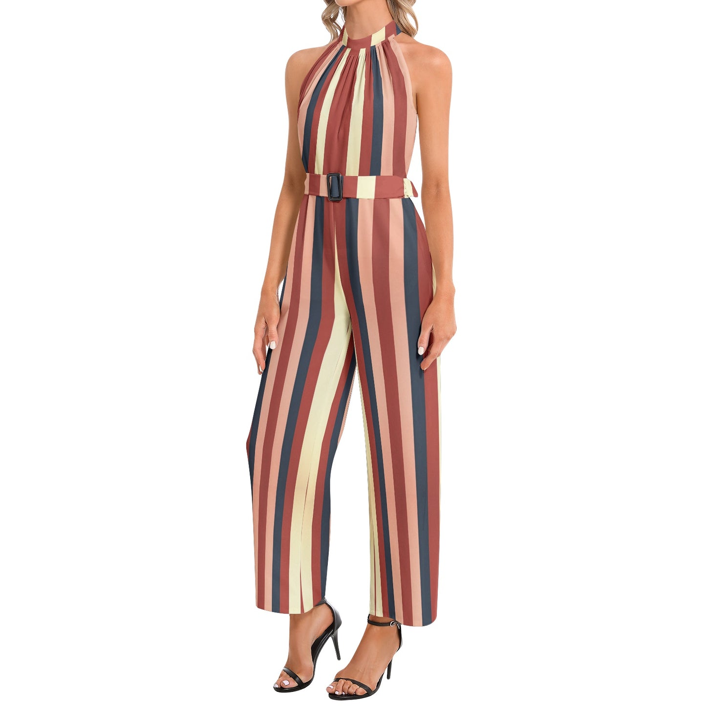 Halter Neck Buckle Belted Jumpsuit