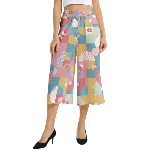 Elastic Waist Capris Wide Leg Pant