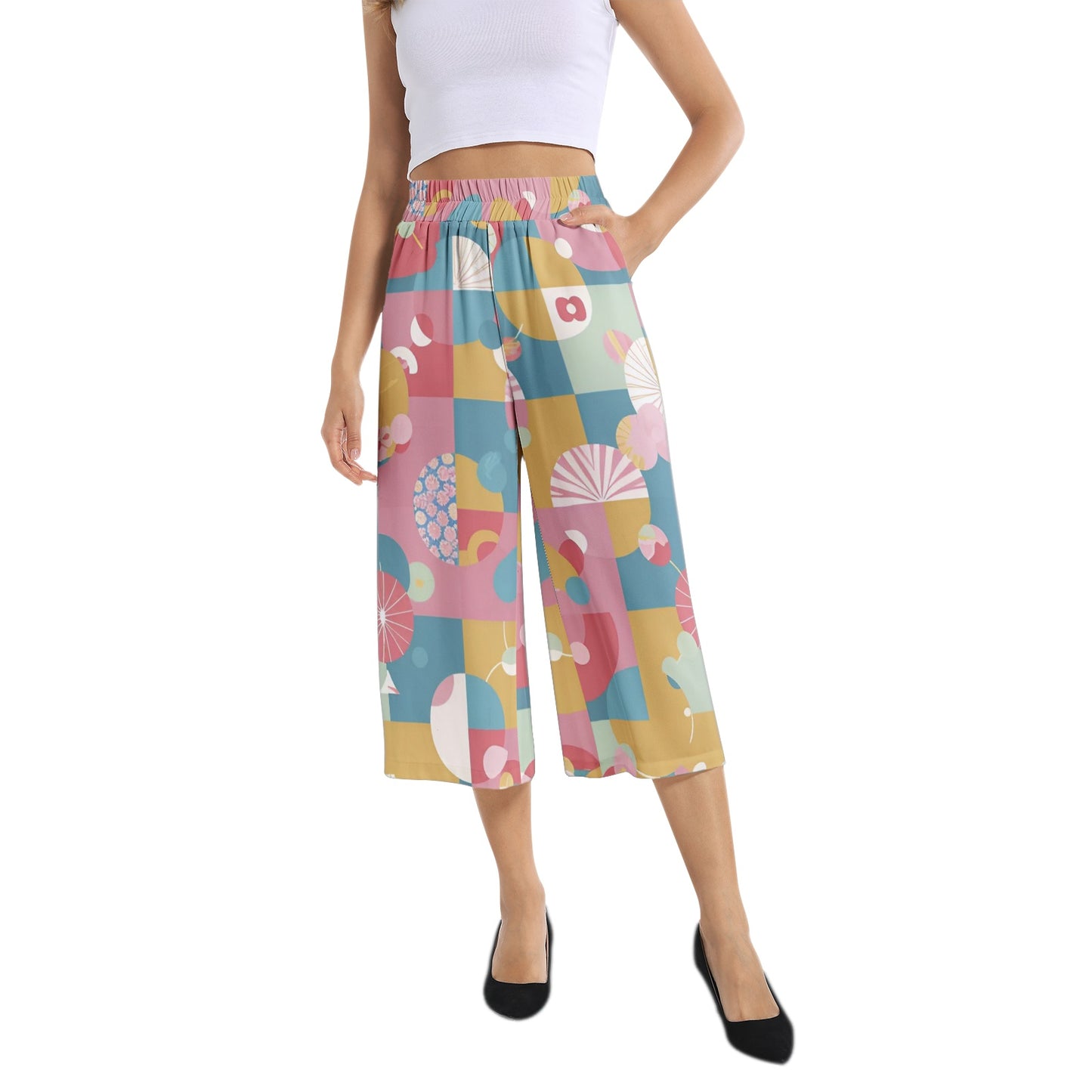 Elastic Waist Capris Wide Leg Pant