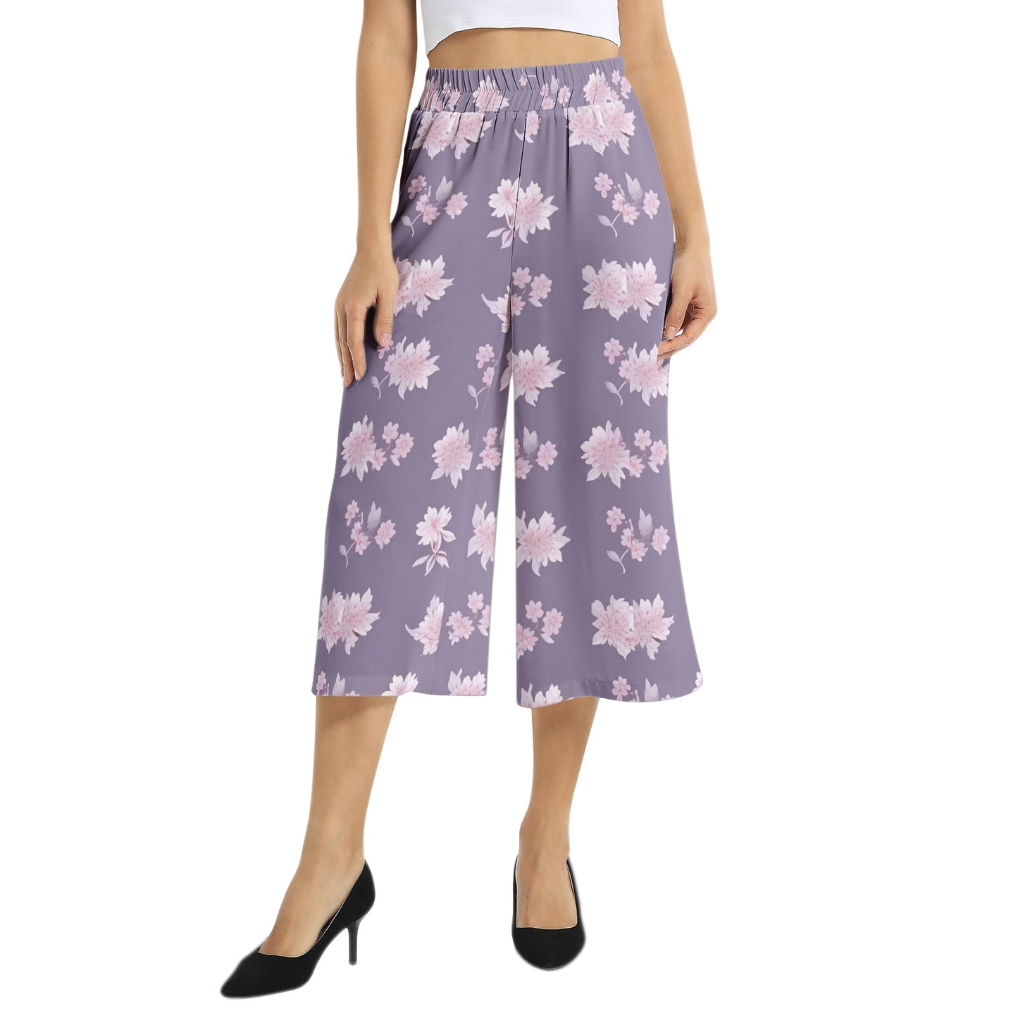 Elastic Waist Capris Wide Leg Pant