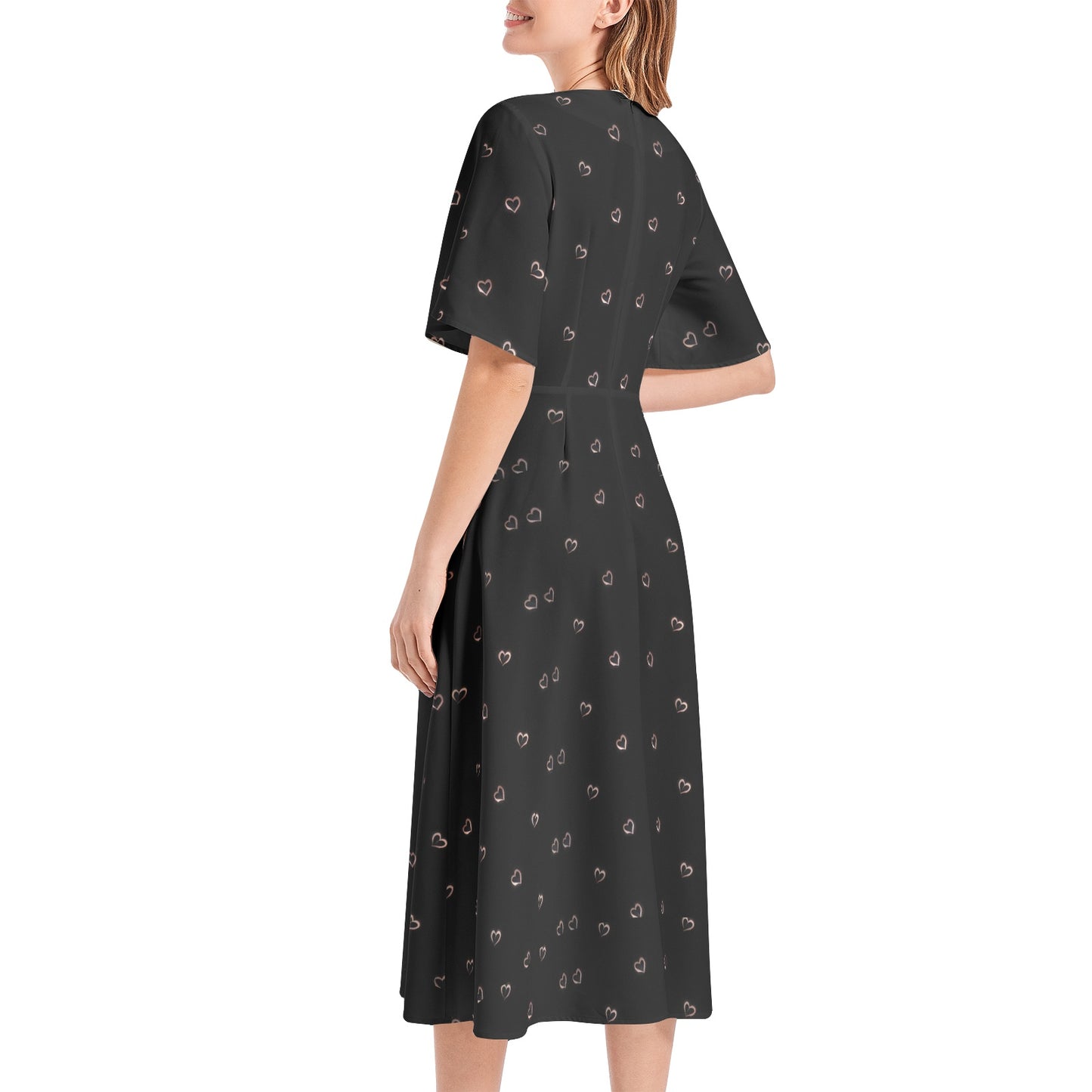 Short Sleeve Waist Folding Midi Dress