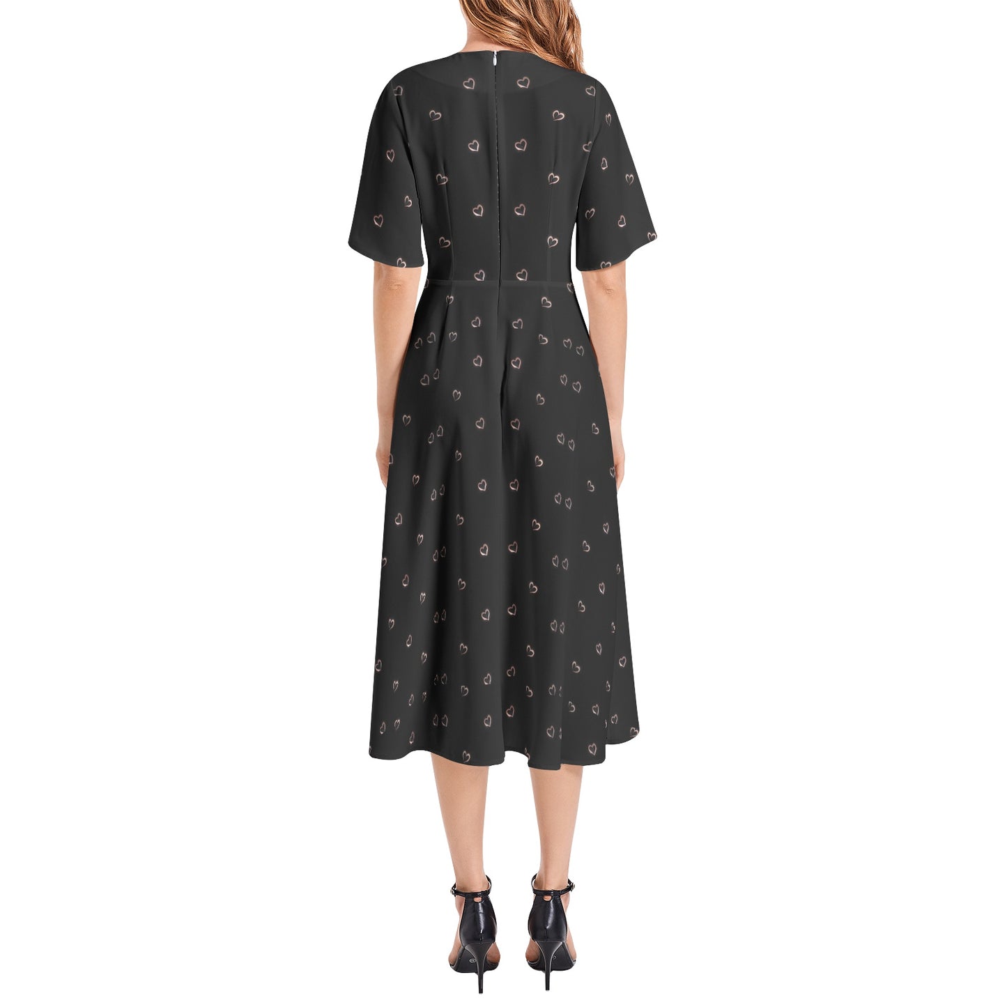 Short Sleeve Waist Folding Midi Dress