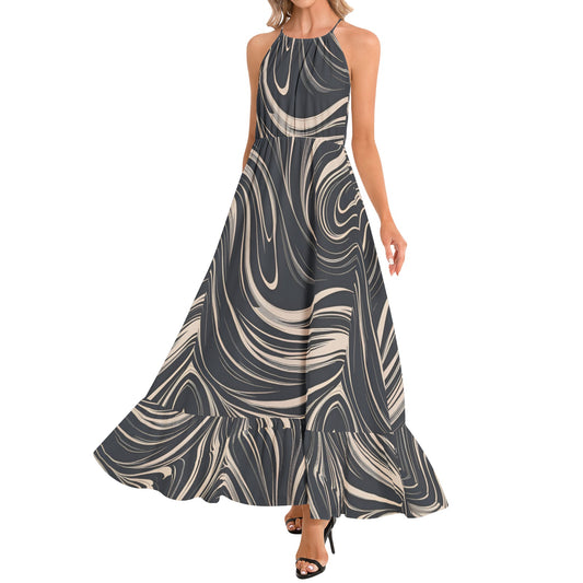 Ruffle Hem Halter Neck Maxi Dress