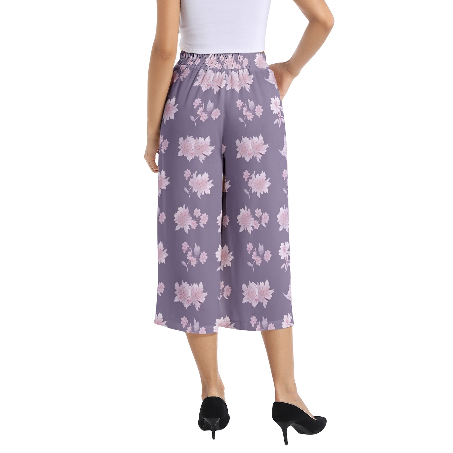 Elastic Waist Capris Wide Leg Pant