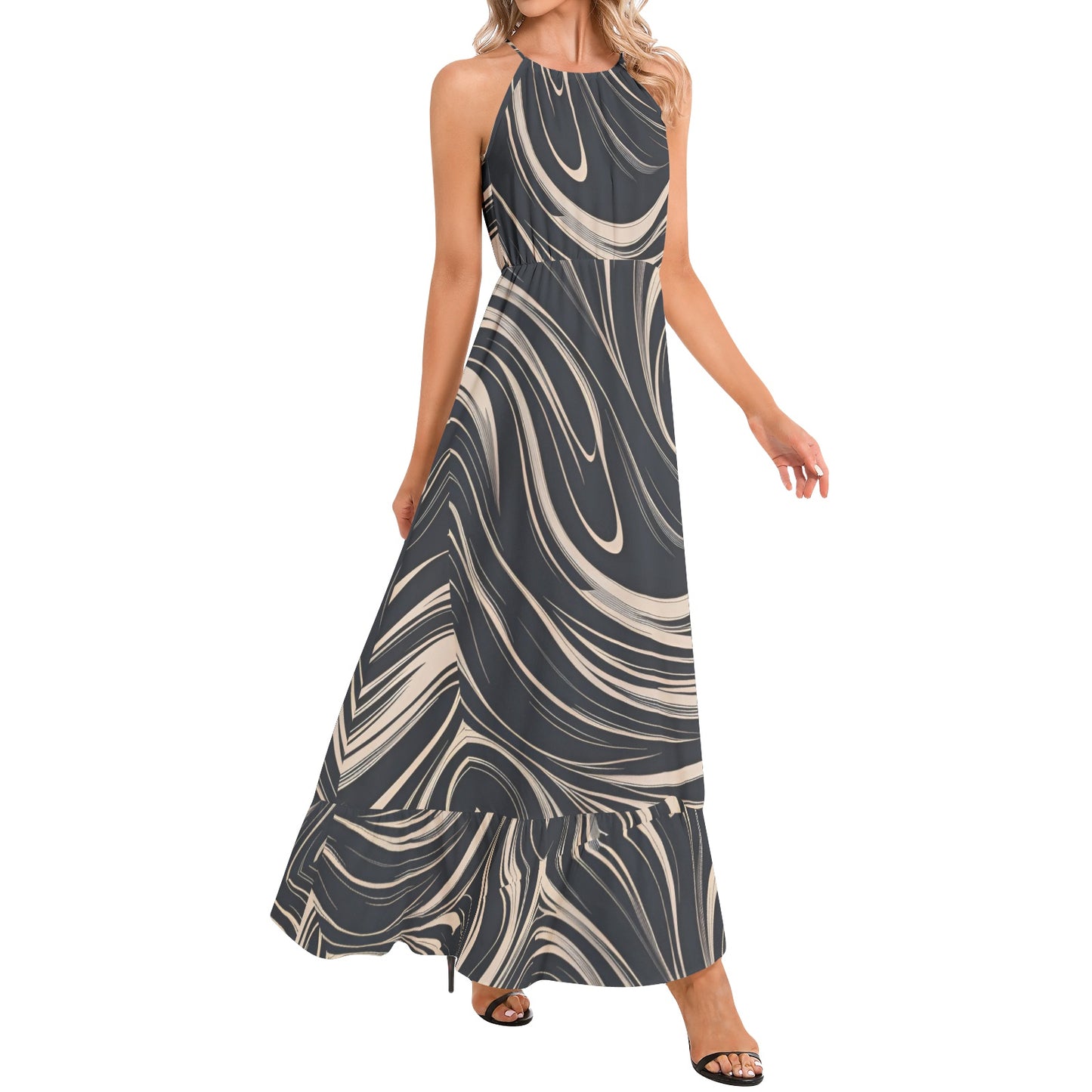 Ruffle Hem Halter Neck Maxi Dress