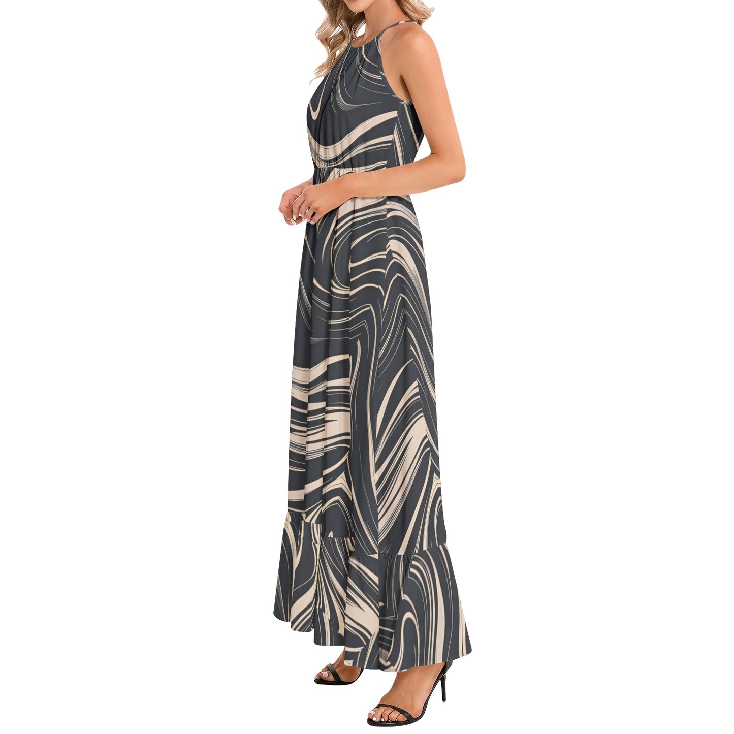 Ruffle Hem Halter Neck Maxi Dress