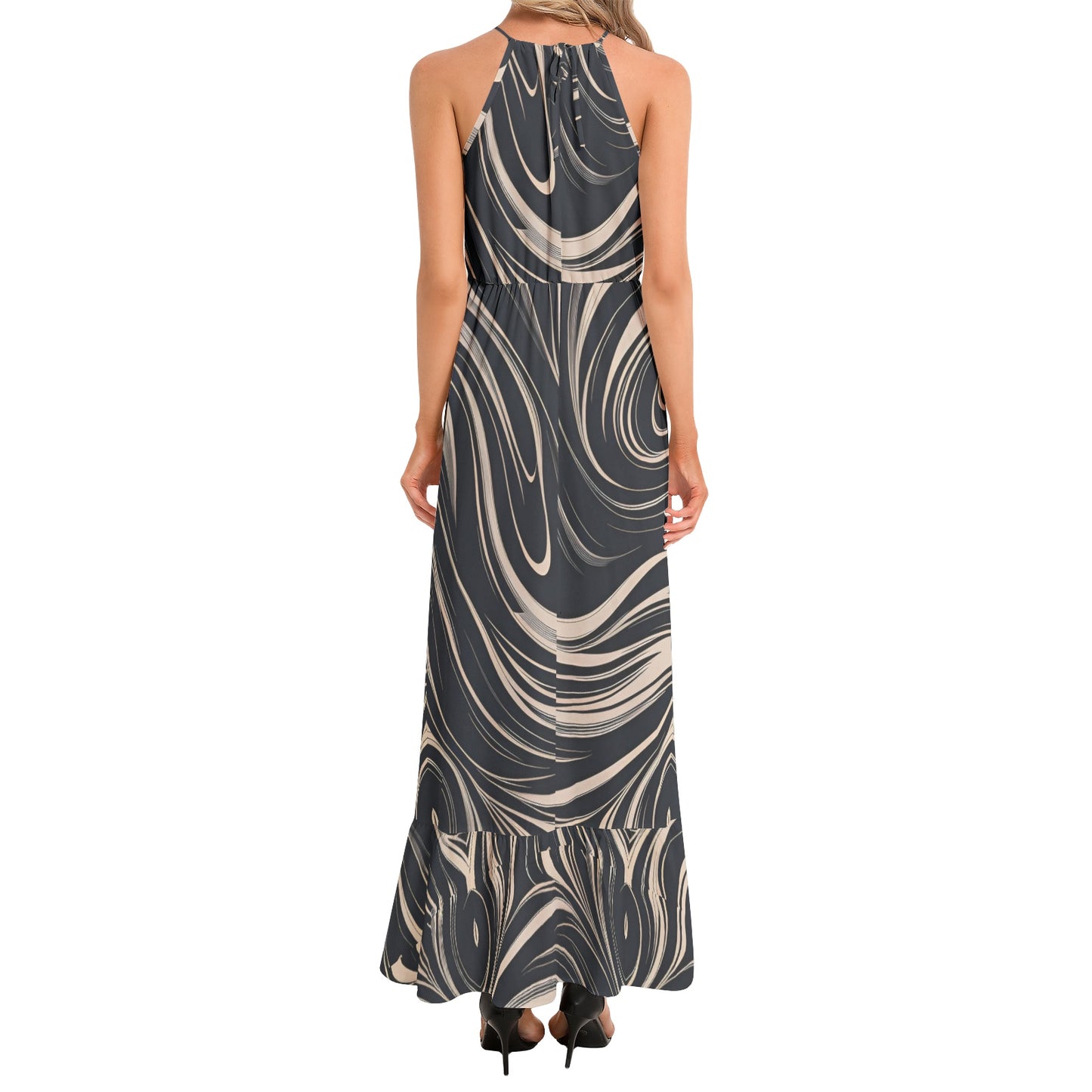 Ruffle Hem Halter Neck Maxi Dress