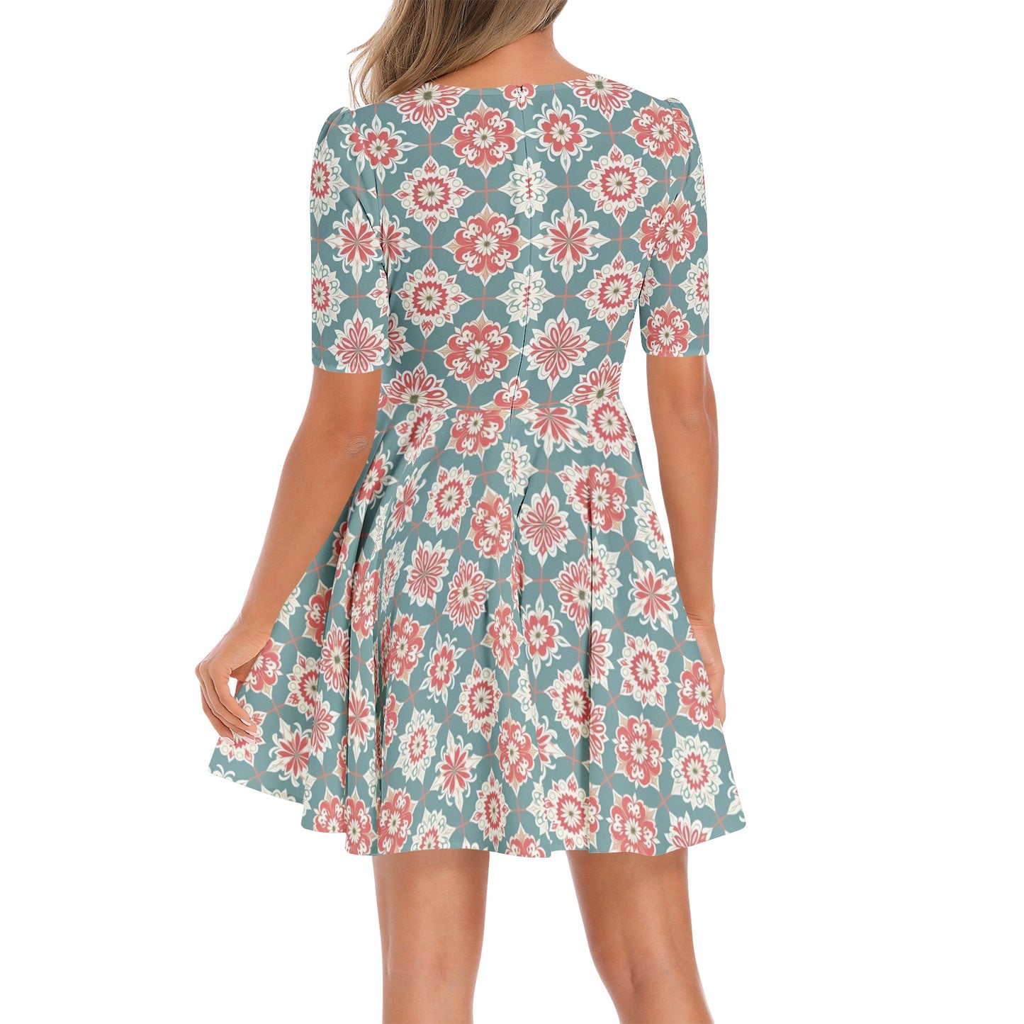 Short Sleeve Ruched Bust Flared Hem Dress