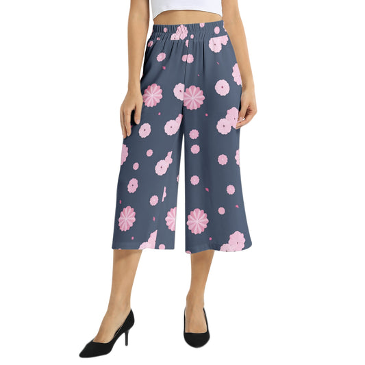 Elastic Waist Capris Wide Leg Pant