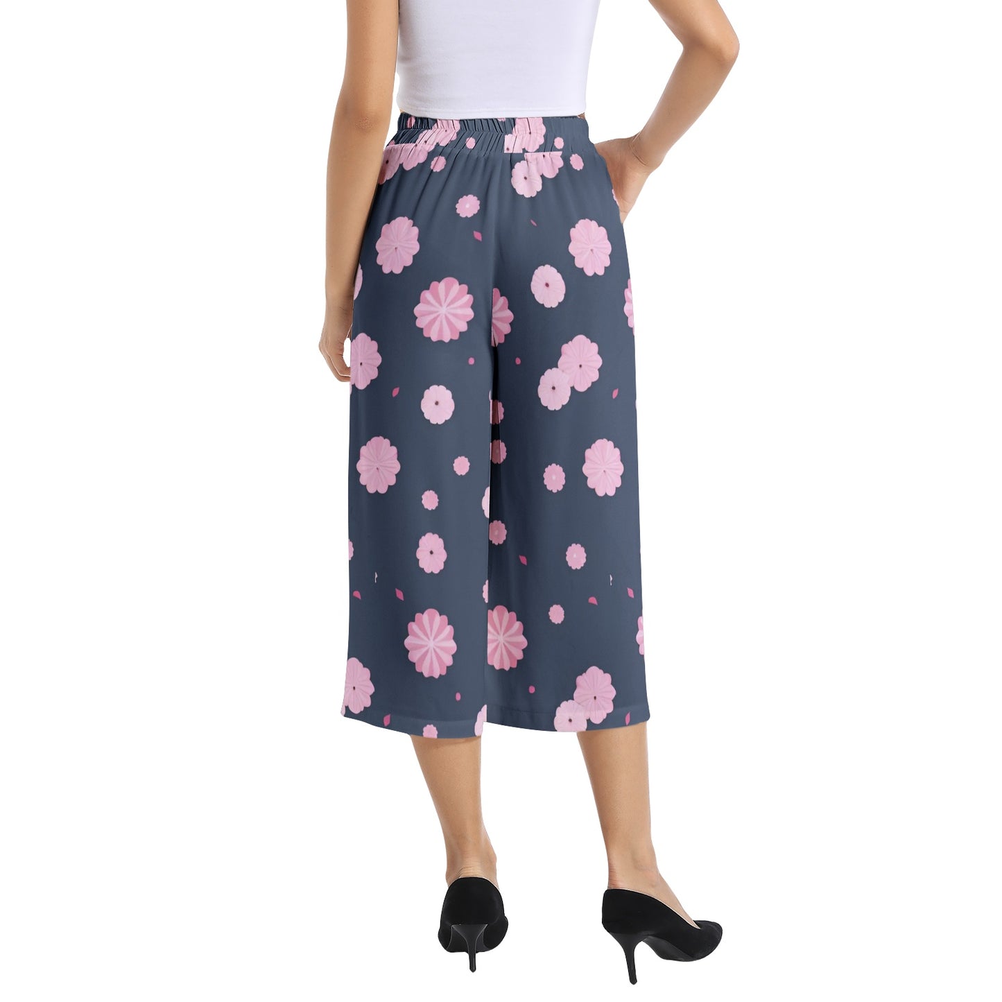 Elastic Waist Capris Wide Leg Pant