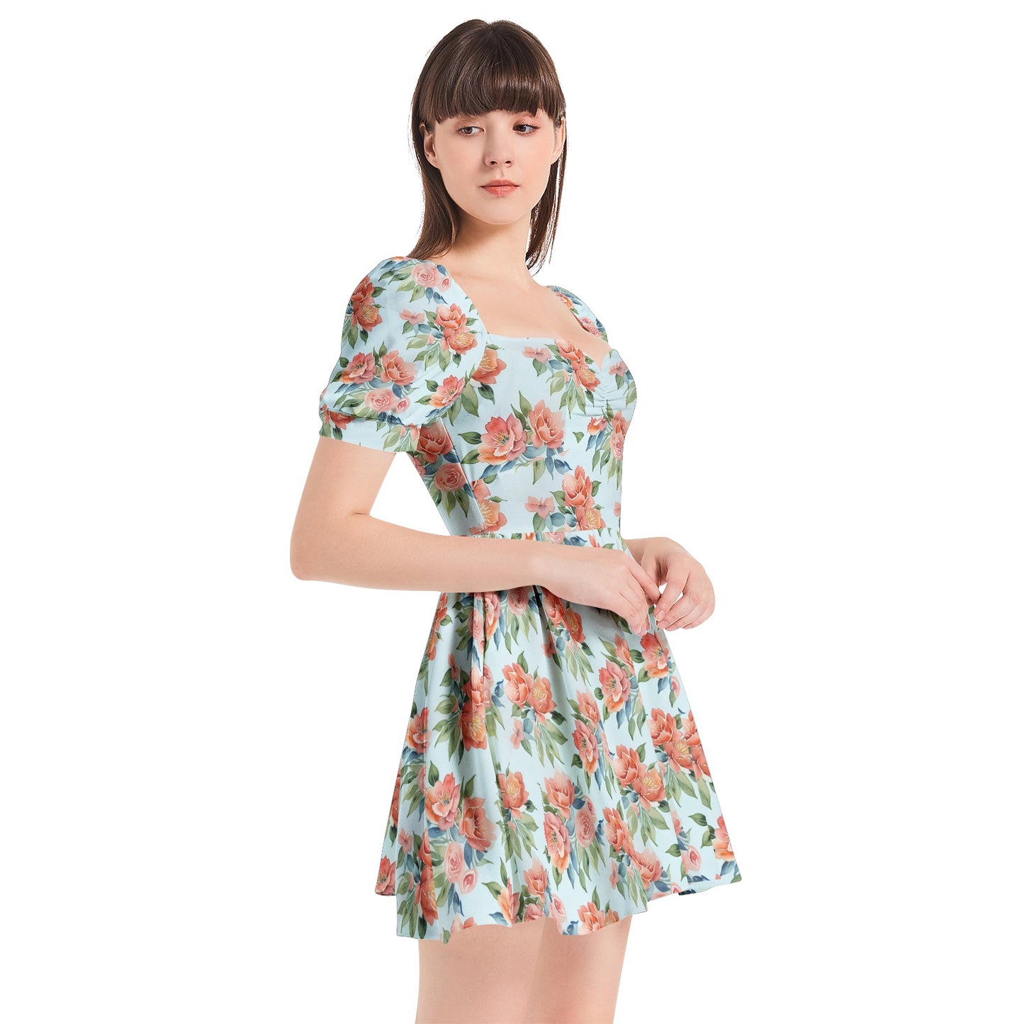 Puff Sleeve Sweetheart Neck Short Dress