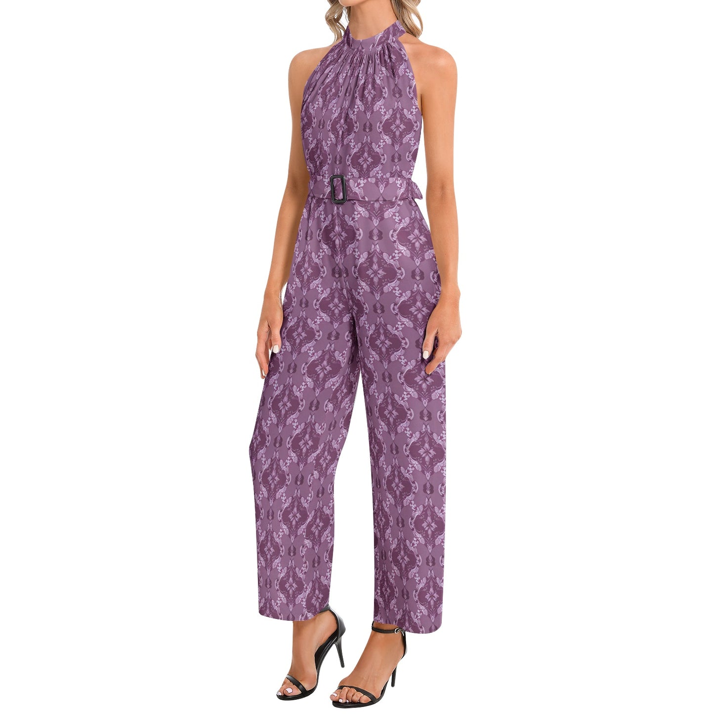 Halter Neck Buckle Belted Jumpsuit