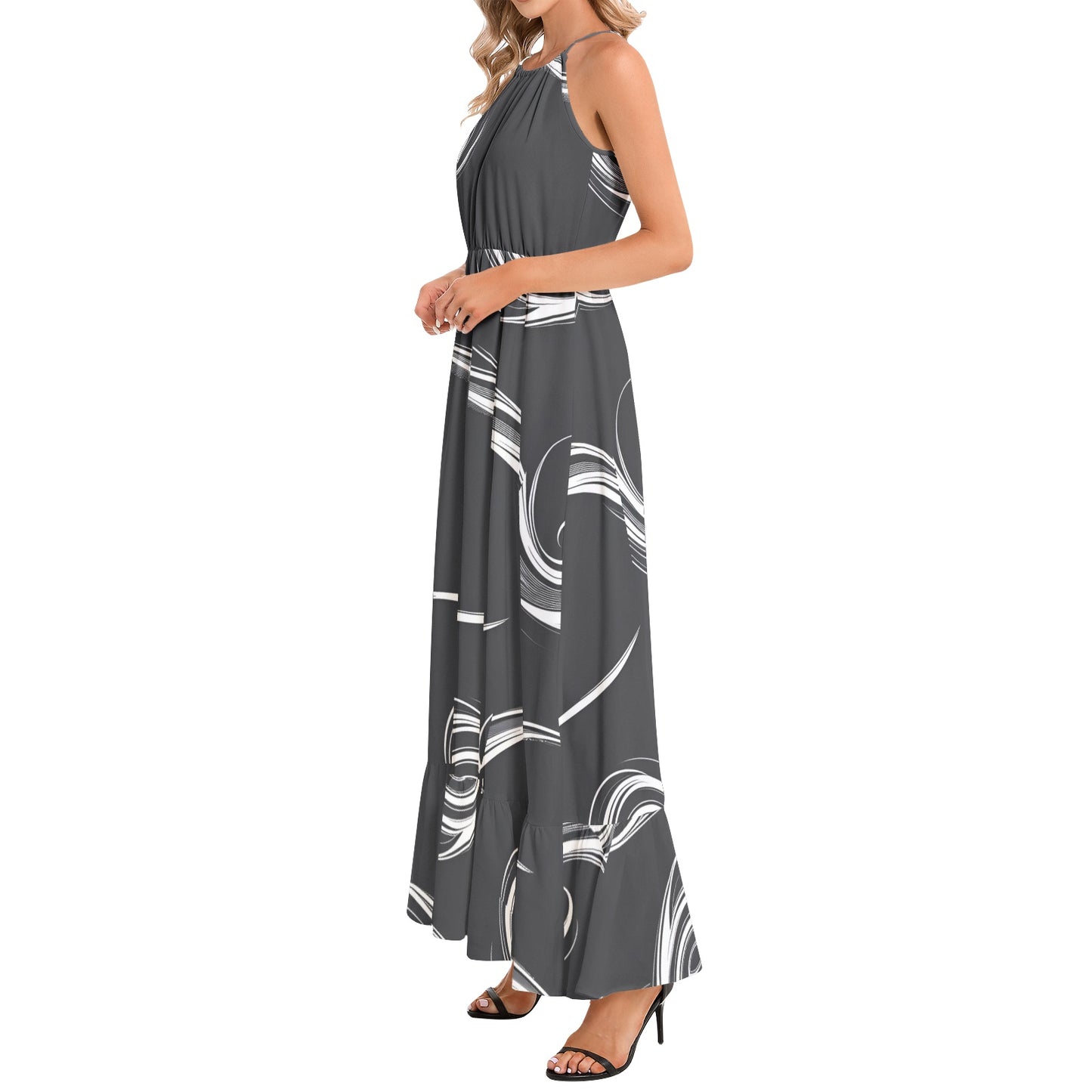 Ruffle Hem Halter Neck Maxi Dress