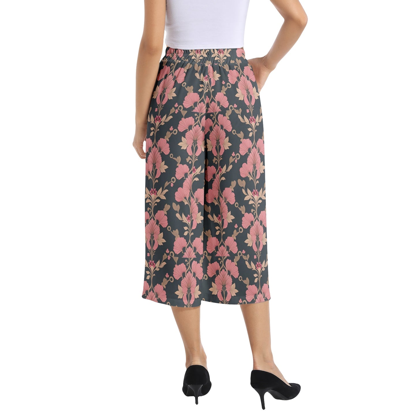 Elastic Waist Capris Wide Leg Pant