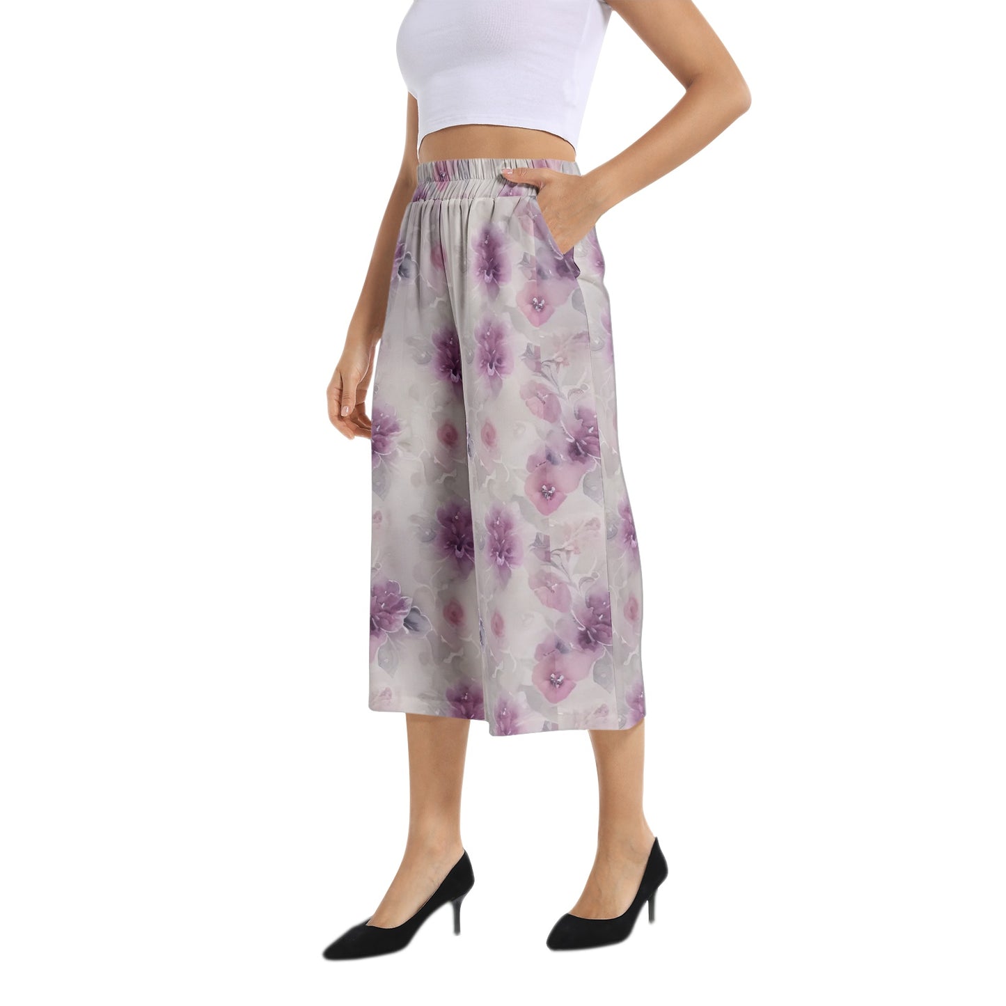 Elastic Waist Capris Wide Leg Pant