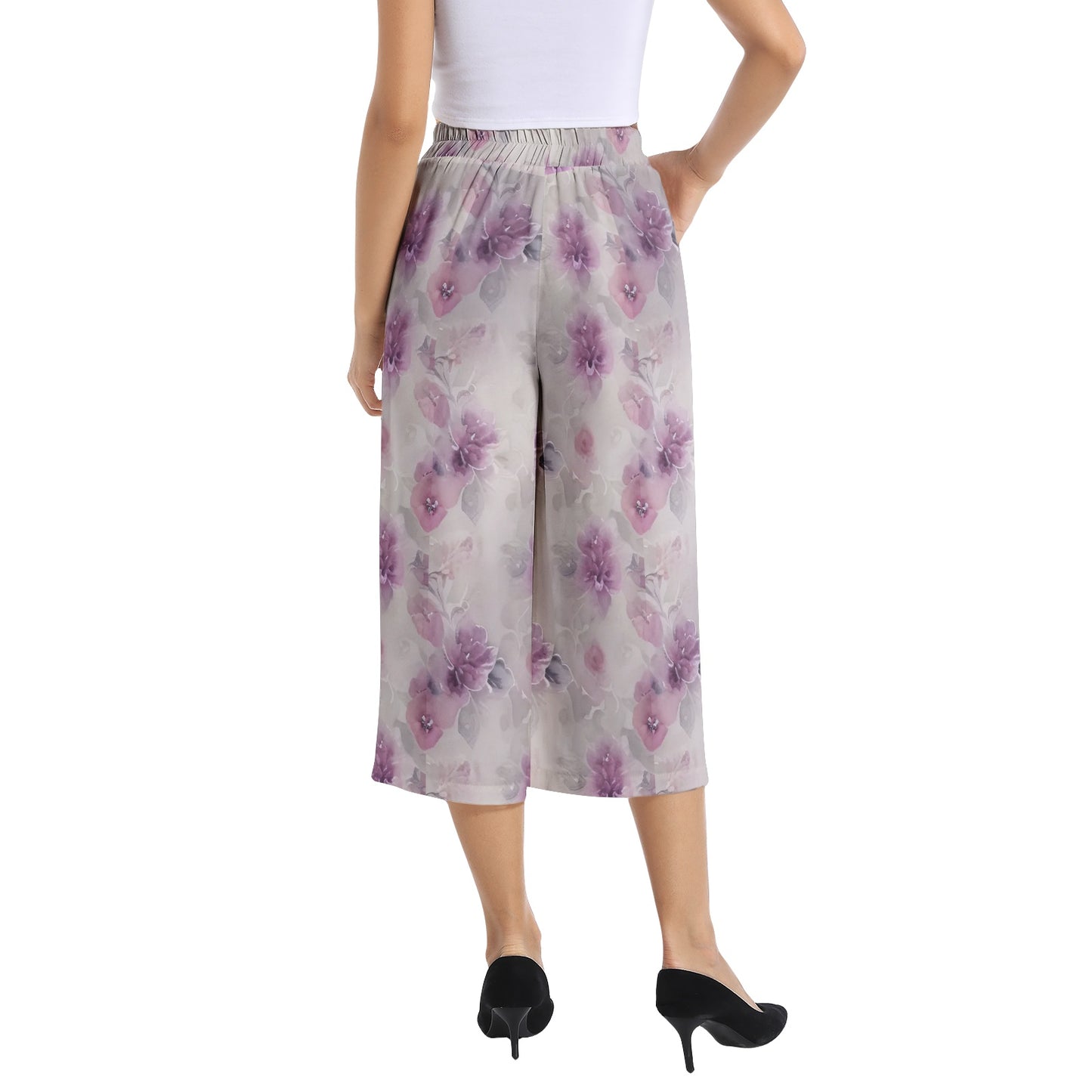 Elastic Waist Capris Wide Leg Pant