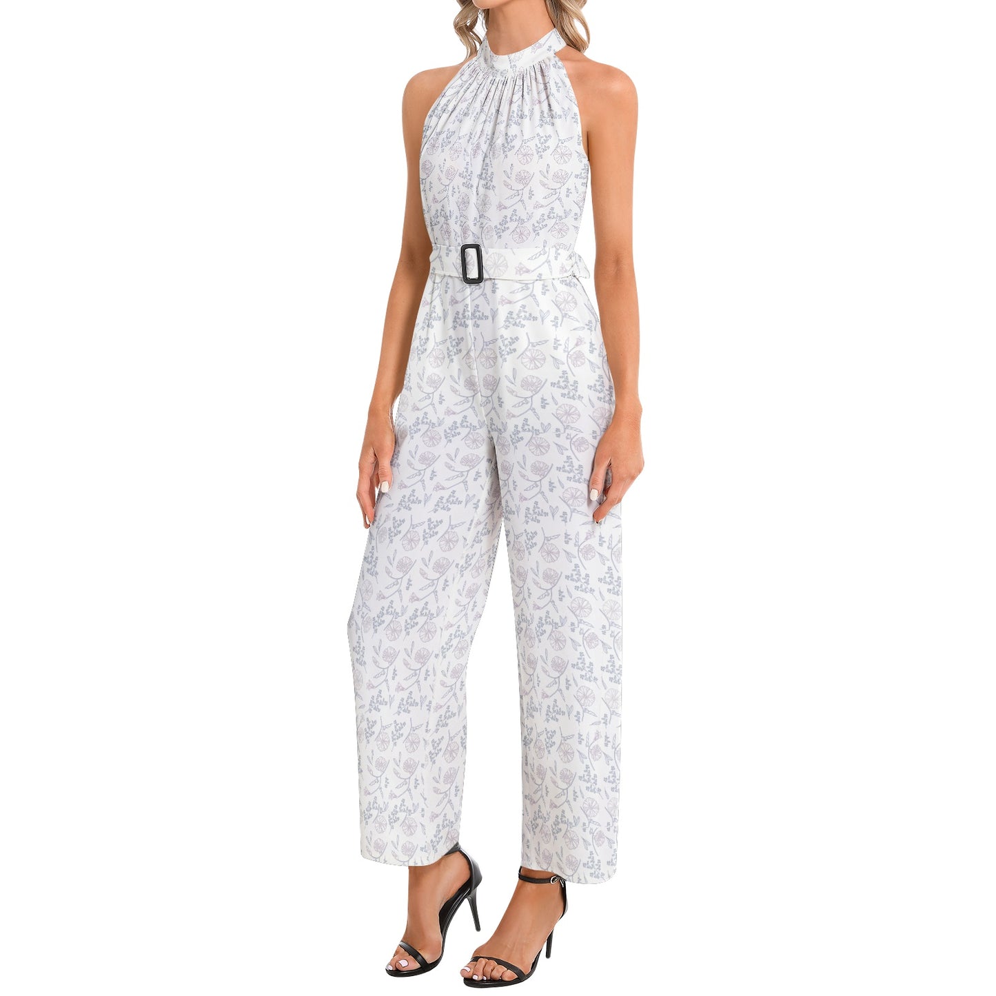 Halter Neck Buckle Belted Jumpsuit