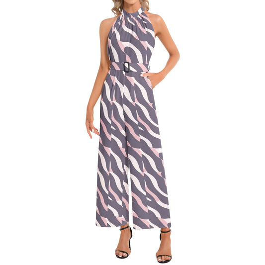 Halter Neck Buckle Belted Jumpsuit