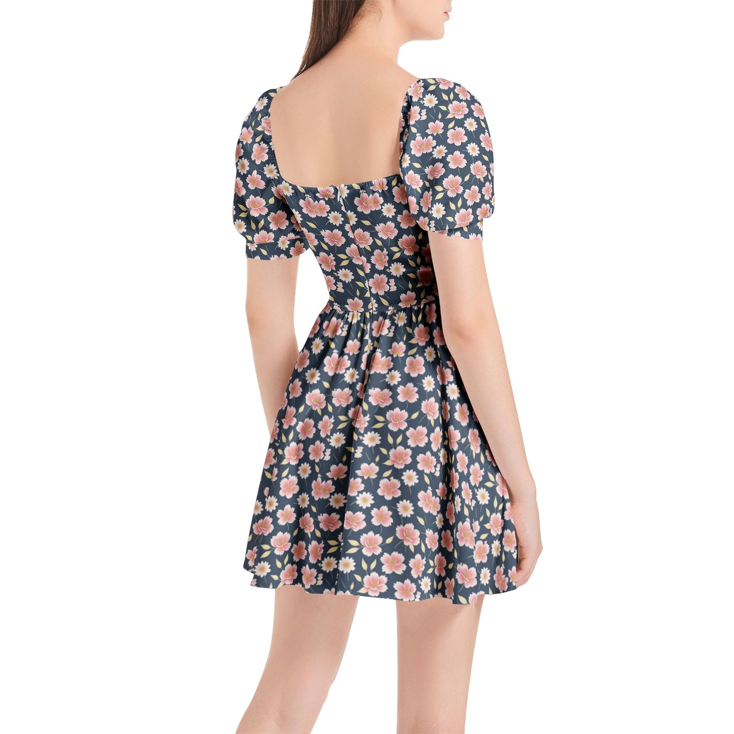 Puff Sleeve Sweetheart Neck Short Dress