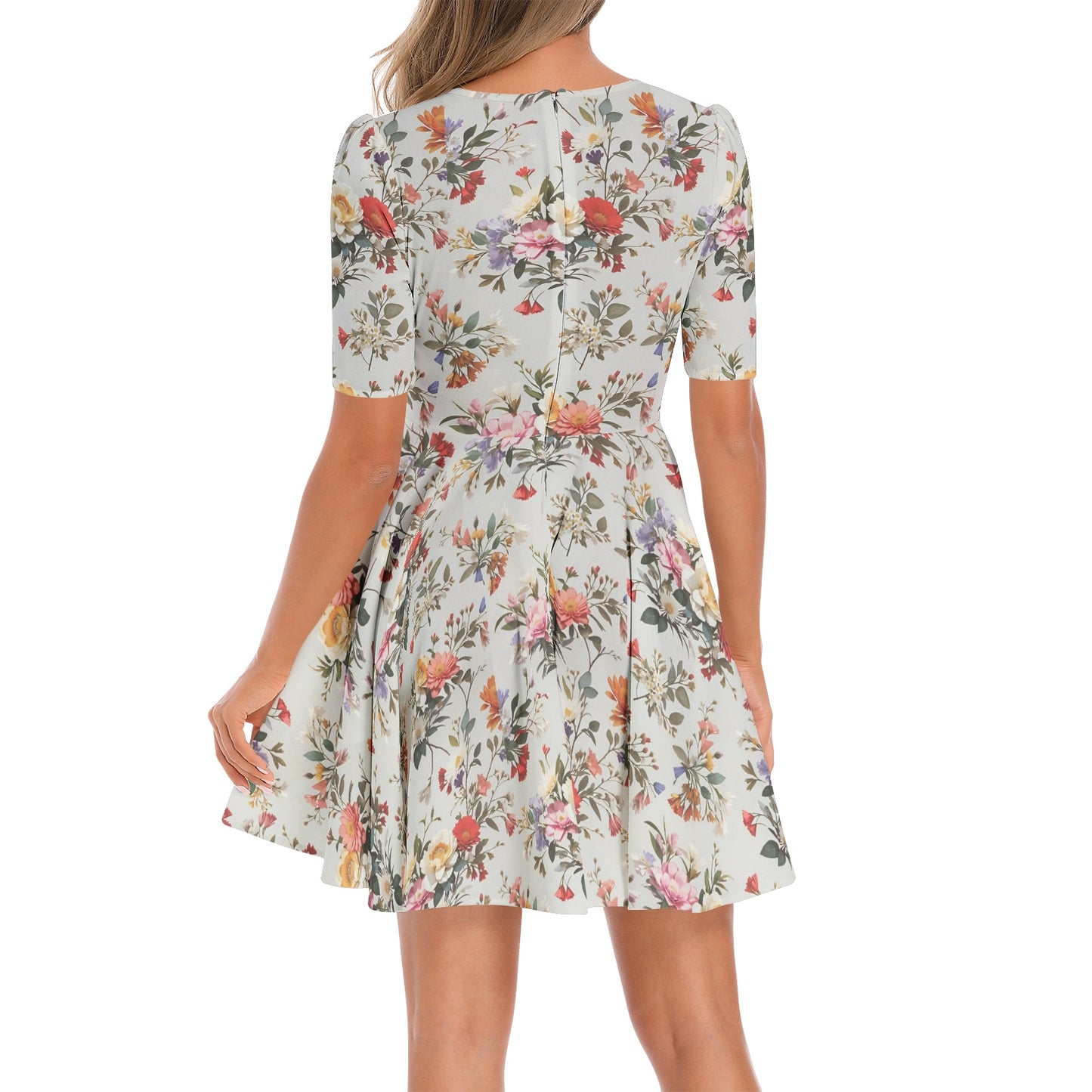 Short Sleeve Ruched Bust Flared Hem Dress