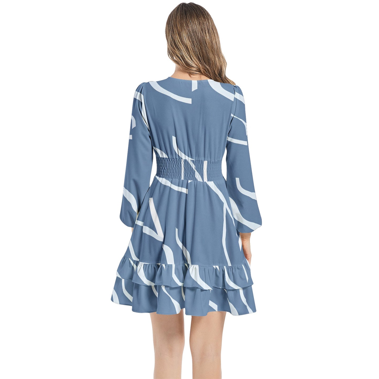 Long Sleeve Tiered Ruffle Hem Elastic Waist Mini Dress