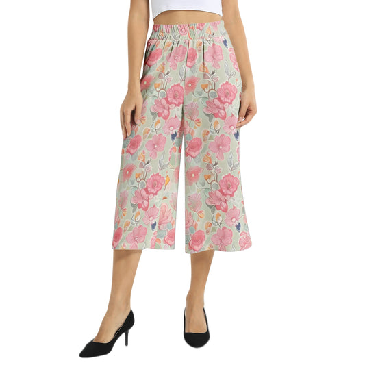 Elastic Waist Capris Wide Leg Pant