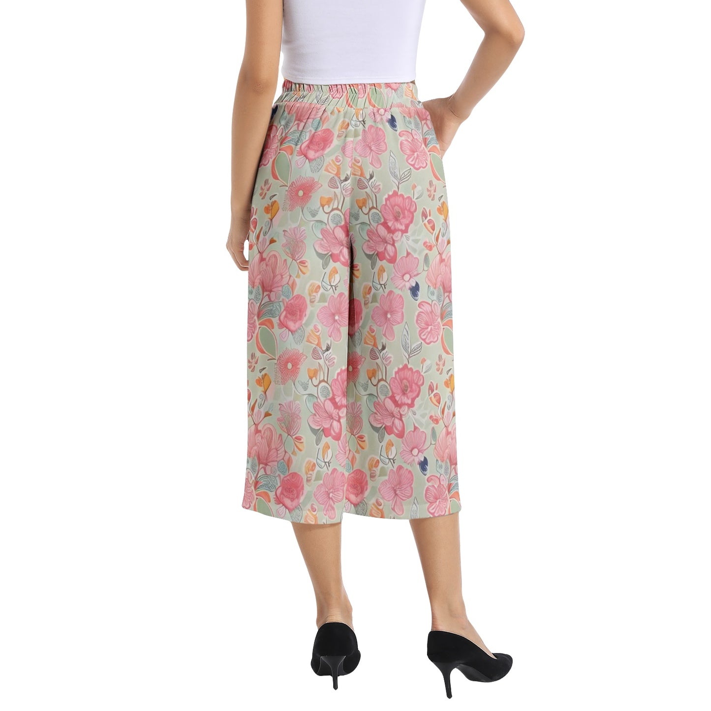 Elastic Waist Capris Wide Leg Pant