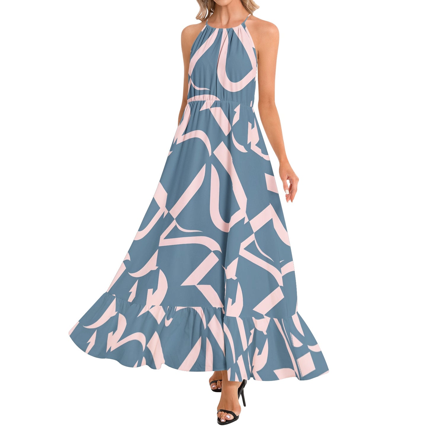 Ruffle Hem Halter Neck Maxi Dress