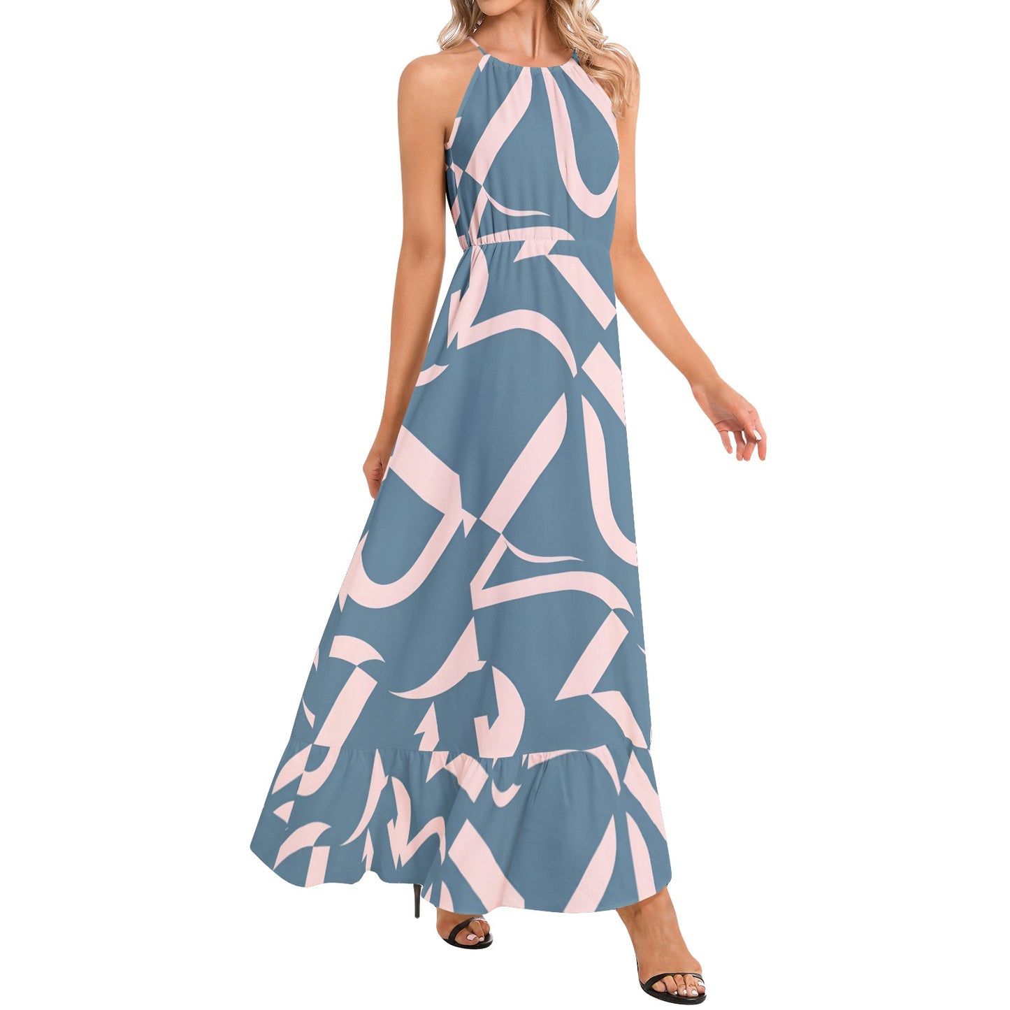 Ruffle Hem Halter Neck Maxi Dress