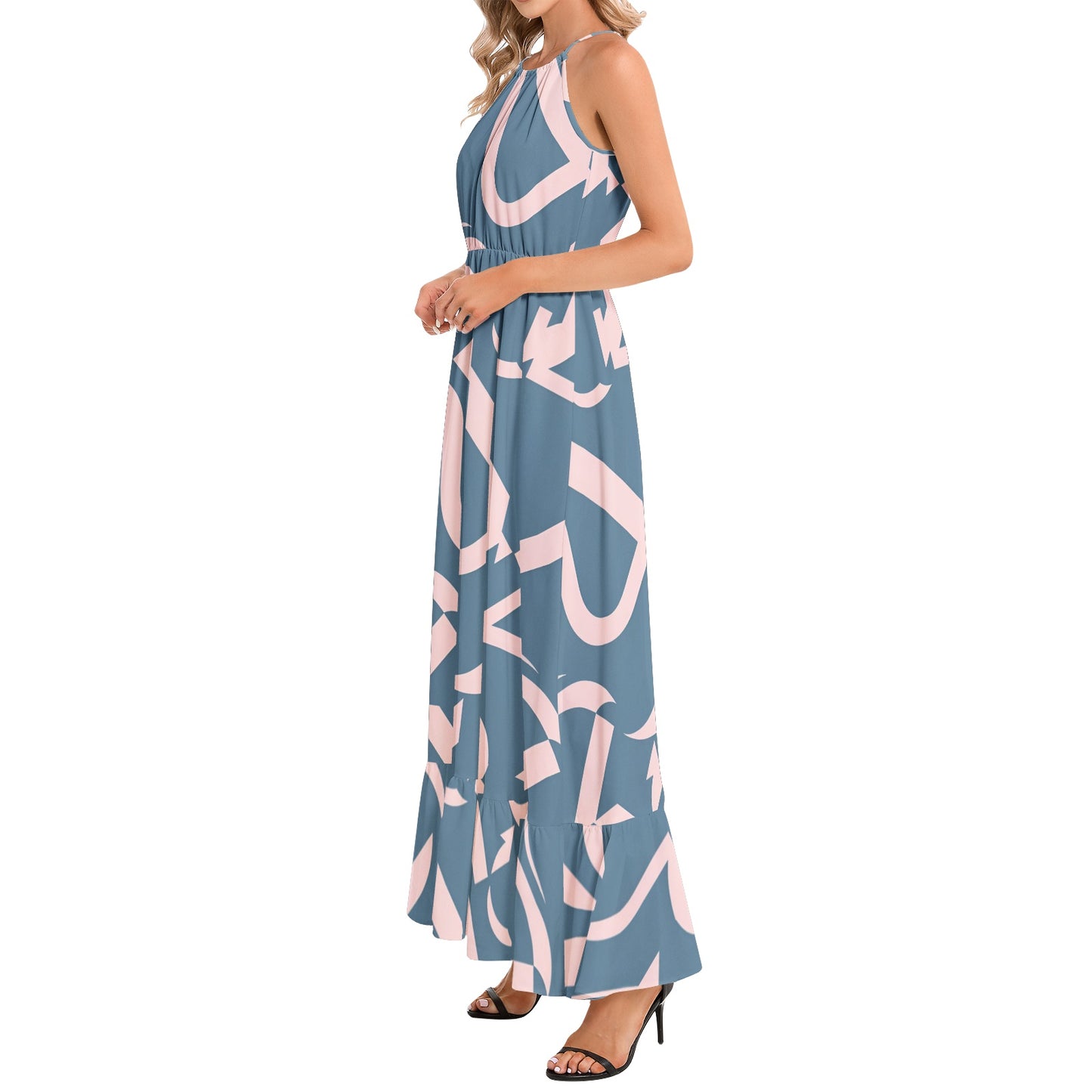 Ruffle Hem Halter Neck Maxi Dress