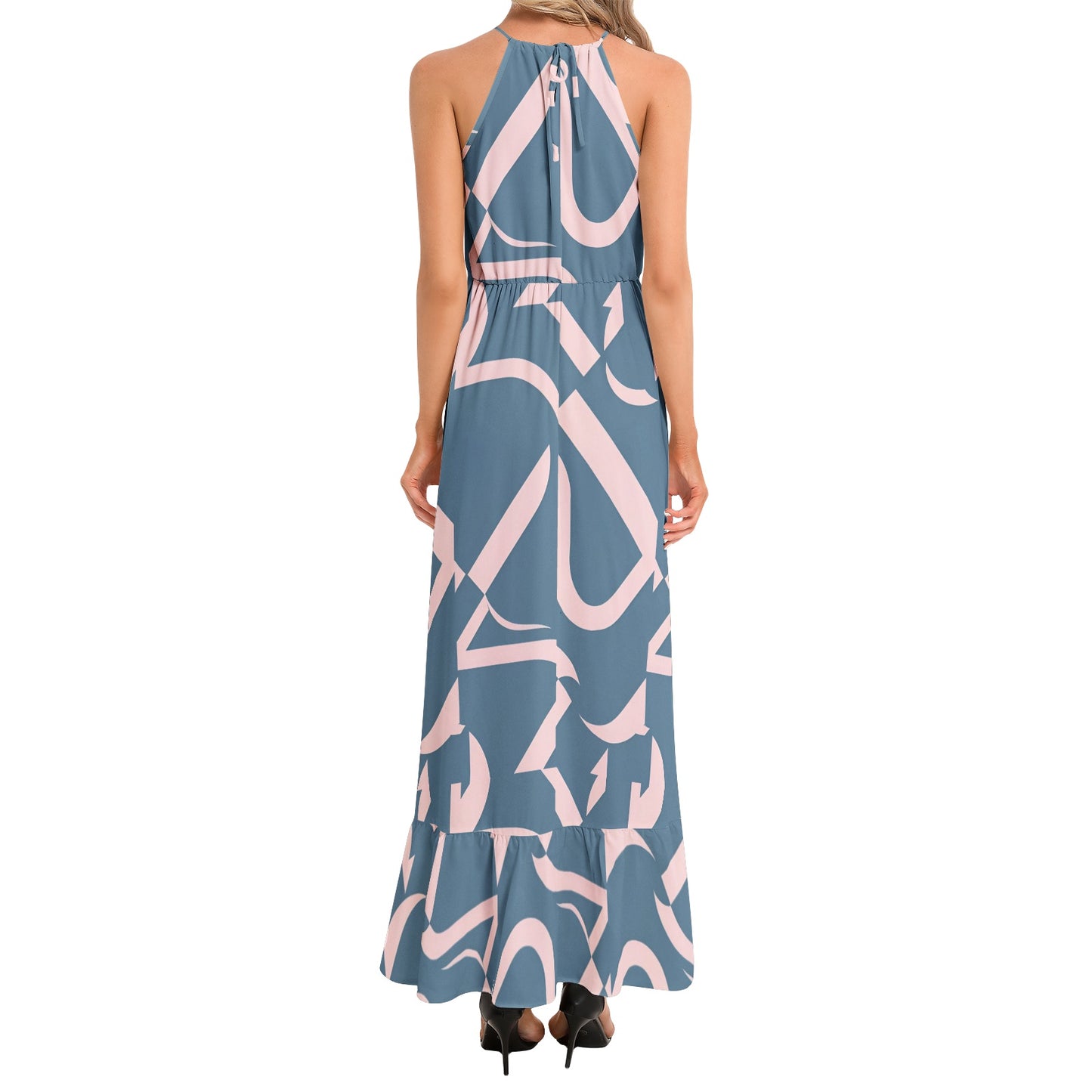 Ruffle Hem Halter Neck Maxi Dress