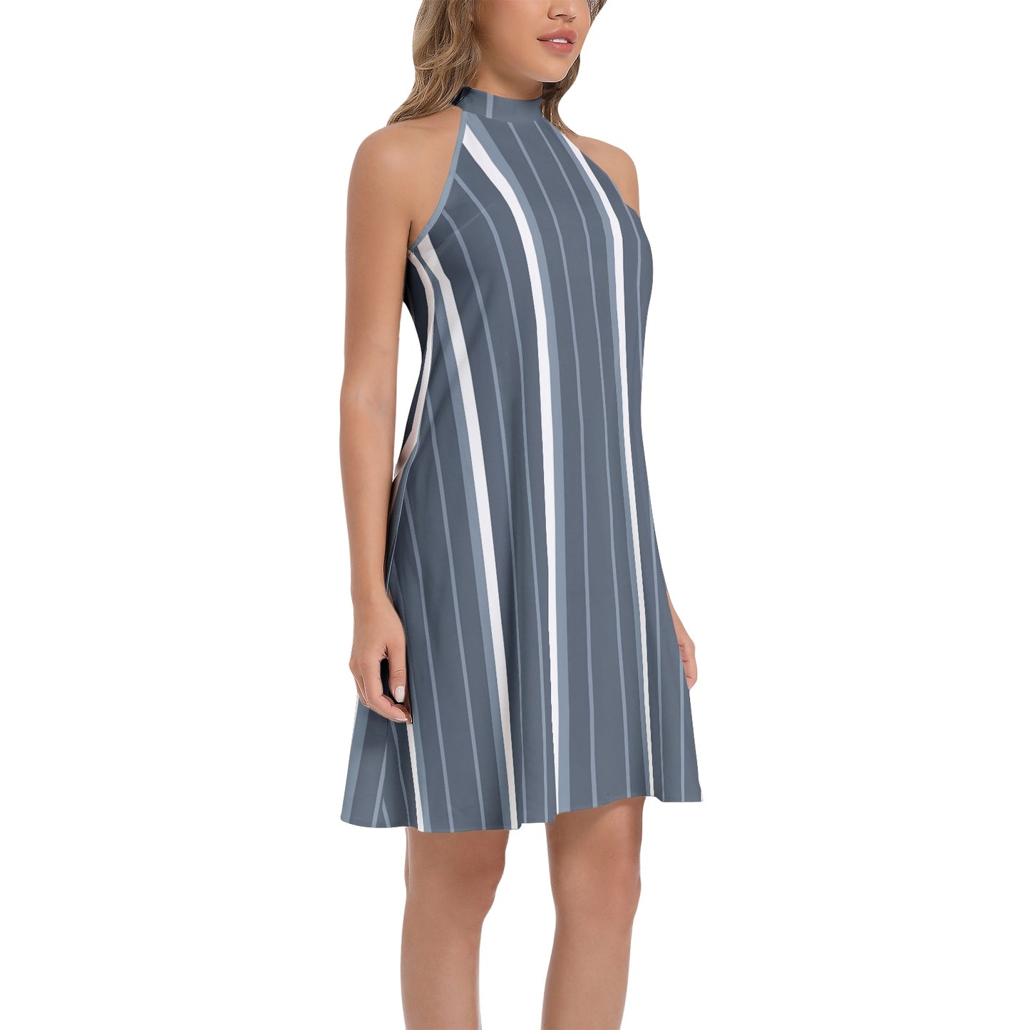 Tie Back Halter Neck Flared Dress