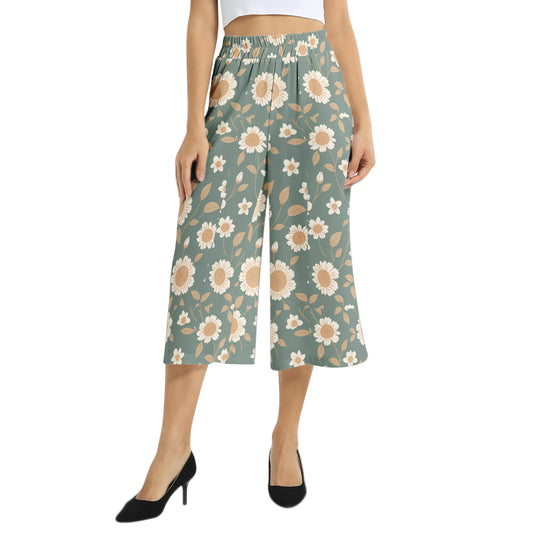 Elastic Waist Capris Wide Leg Pant