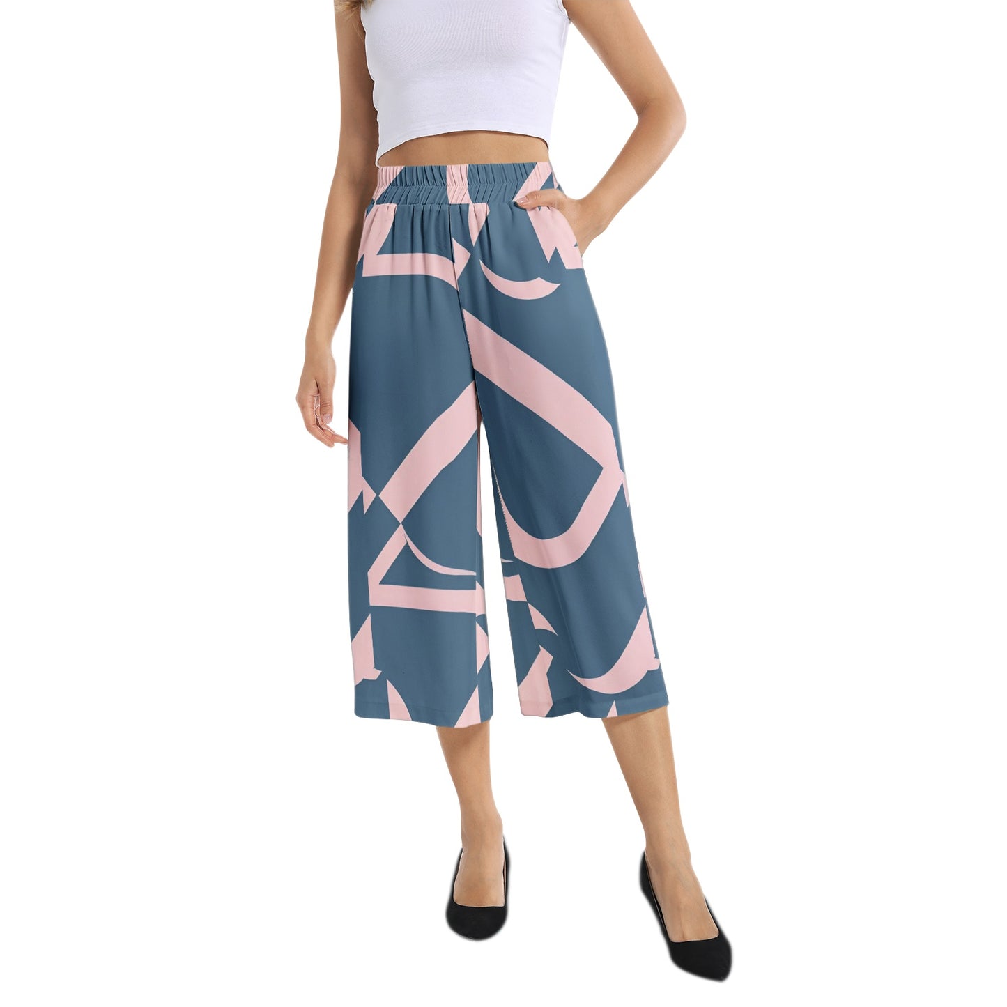 Elastic Waist Capris Wide Leg Pant