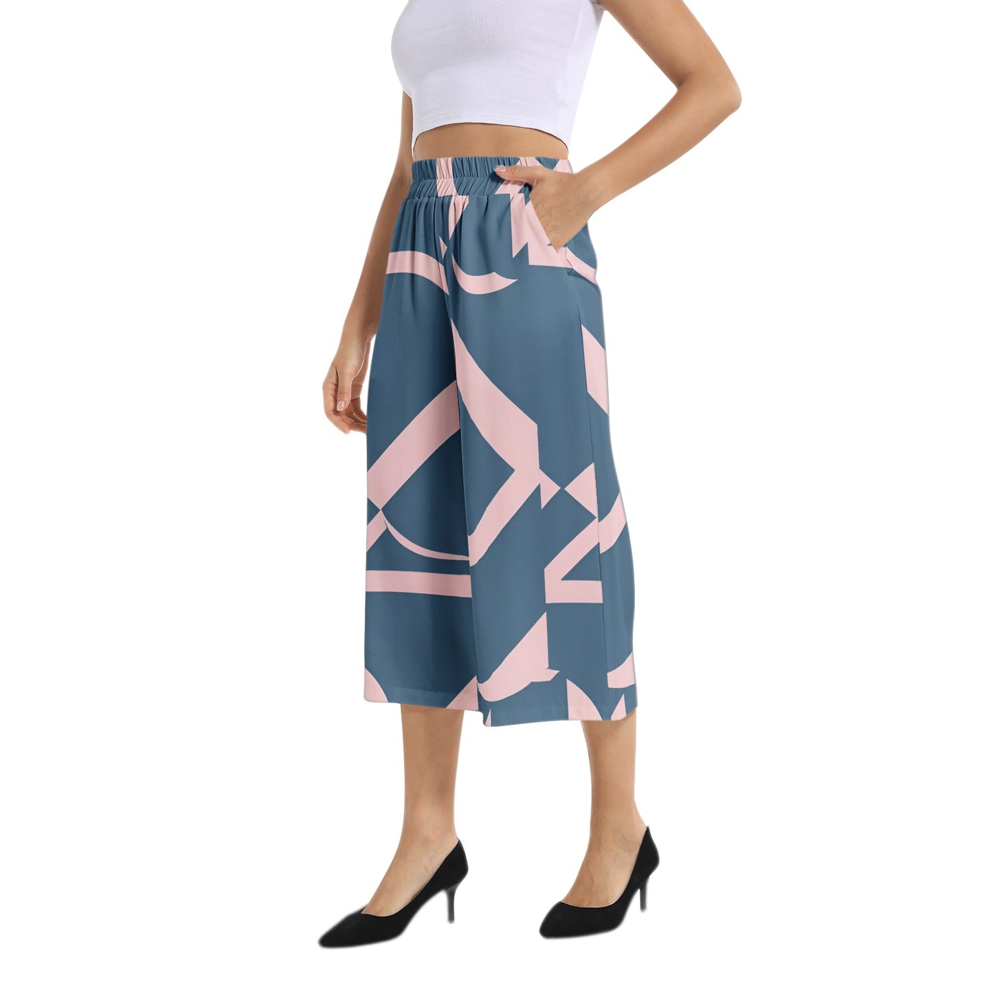 Elastic Waist Capris Wide Leg Pant