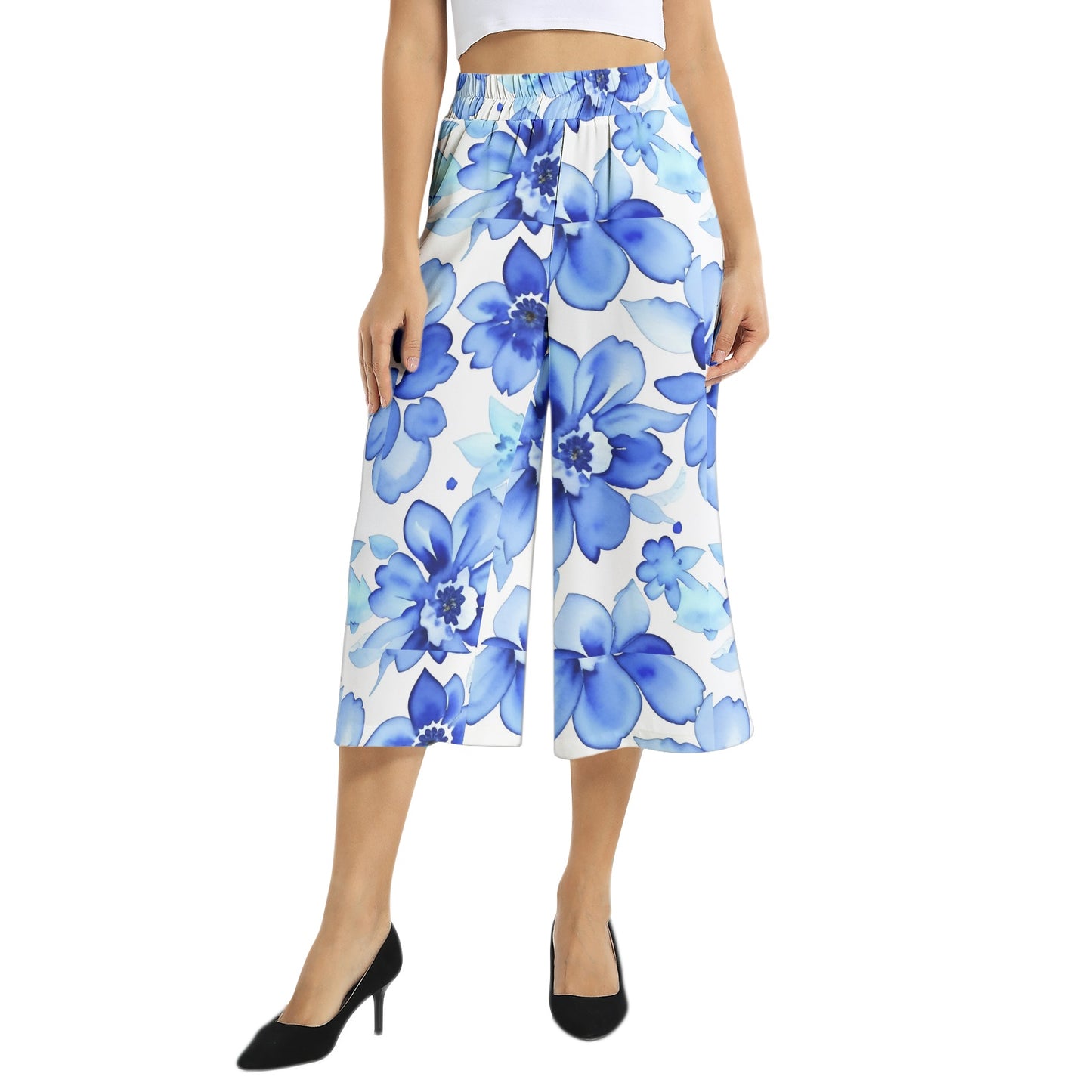 Elastic Waist Capris Wide Leg Pant