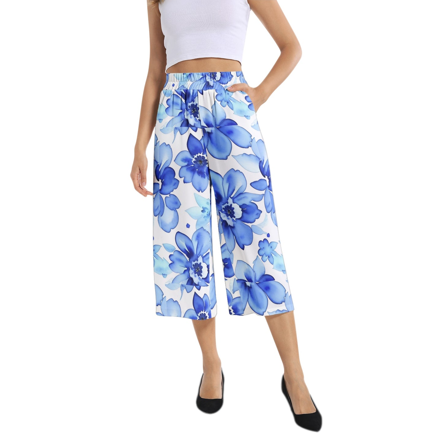 Elastic Waist Capris Wide Leg Pant