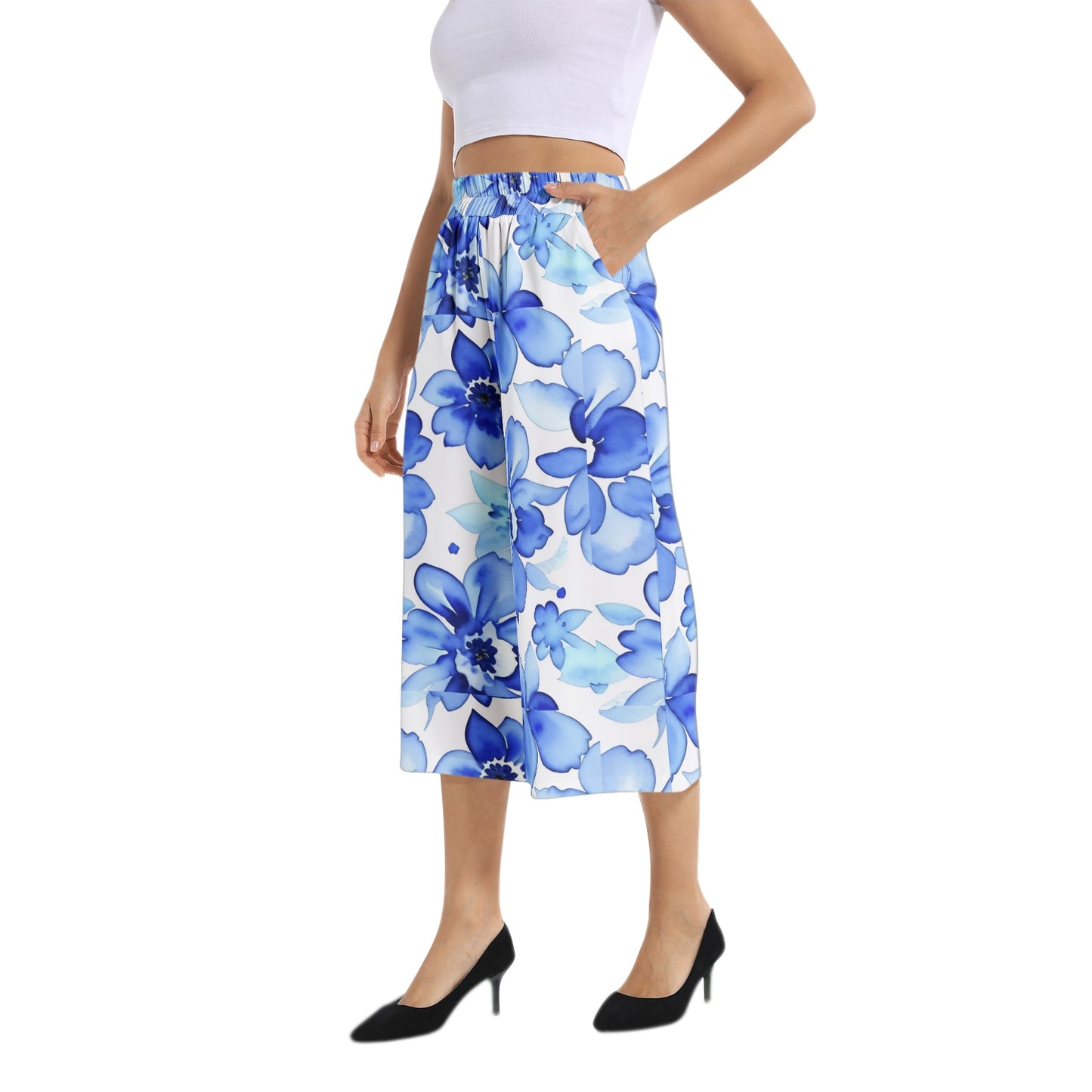 Elastic Waist Capris Wide Leg Pant