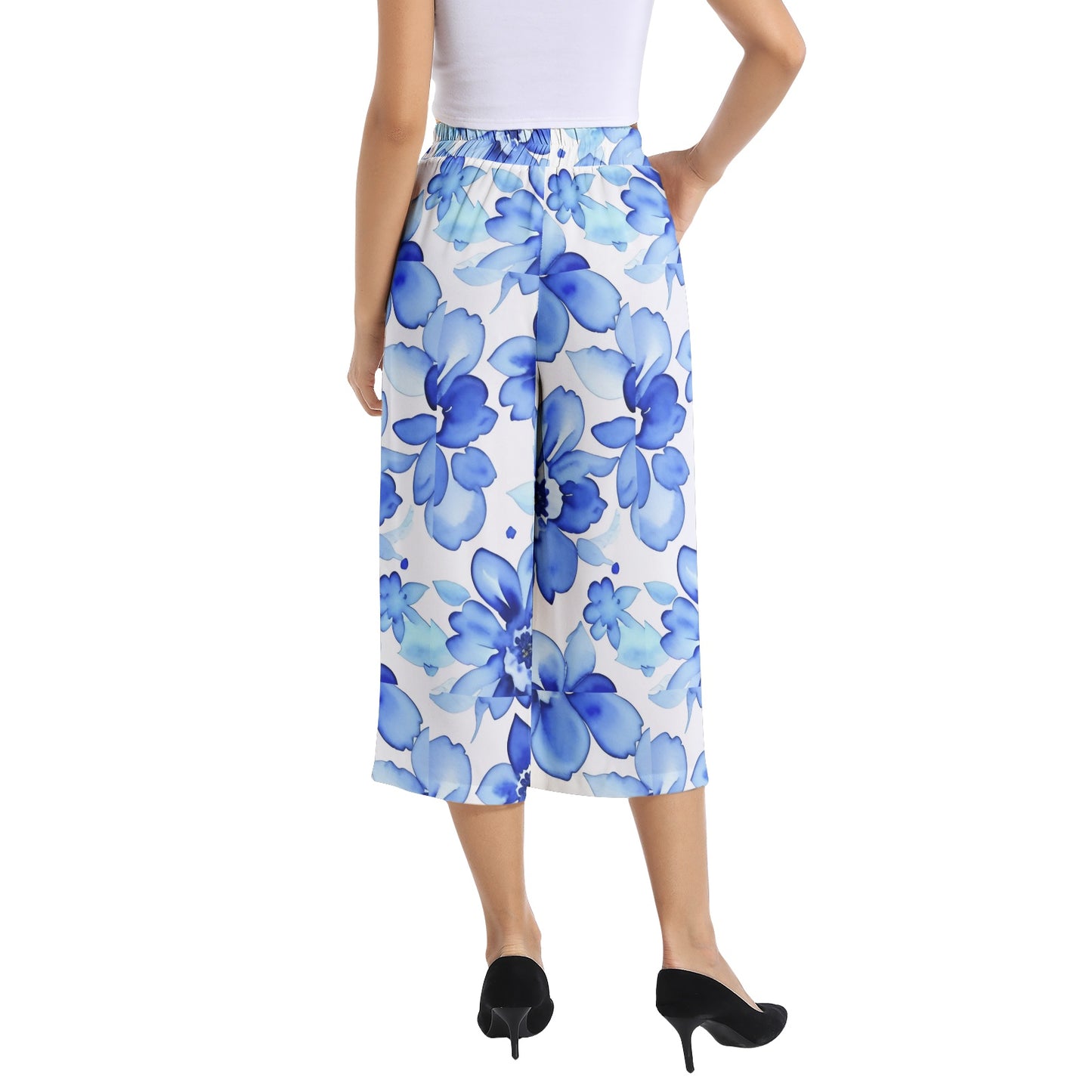 Elastic Waist Capris Wide Leg Pant