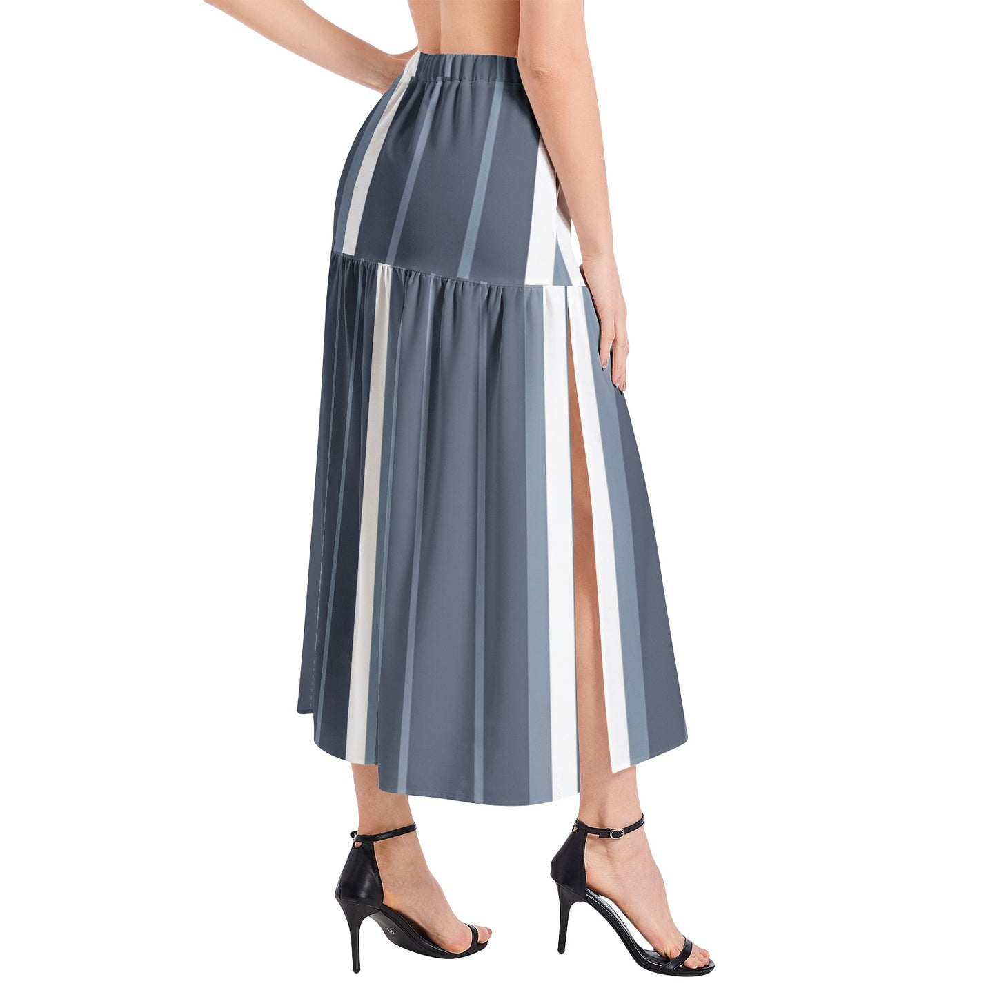 Elastic Waist Ruffle Slit Hem Skirt