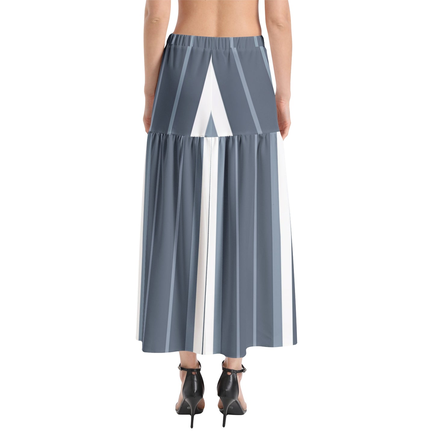 Elastic Waist Ruffle Slit Hem Skirt