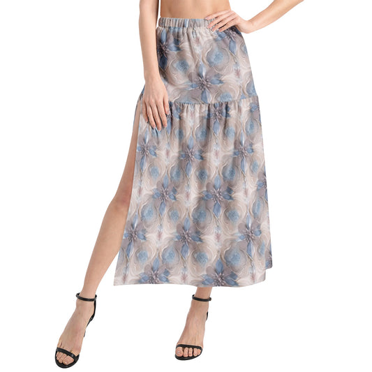 Elastic Waist Ruffle Slit Hem Skirt