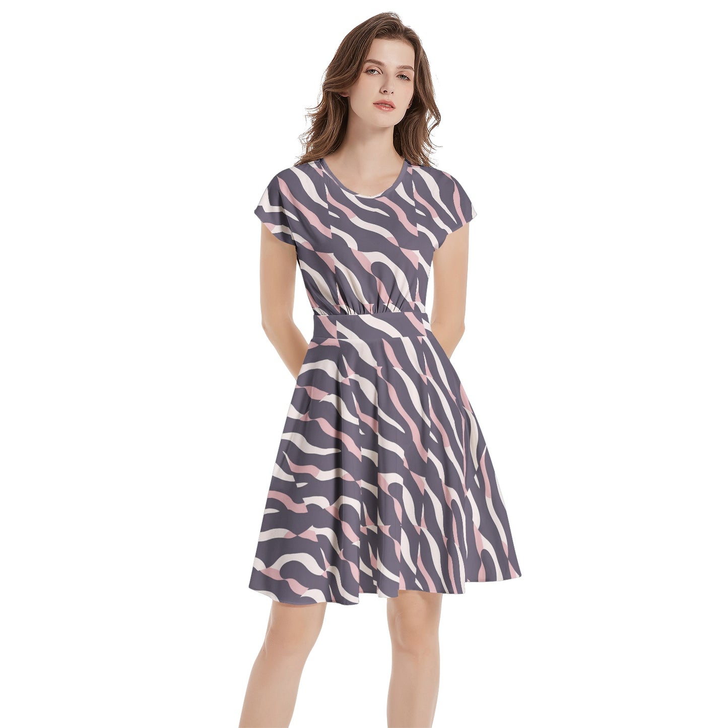 Short Sleeve  Casual A-Line Midi Dress